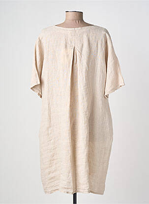 Robe mi-longue tissage crêpe manches courtes beige IZZY femme