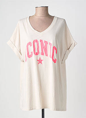 T-shirt col v manches courtes beige FARFALLA femme