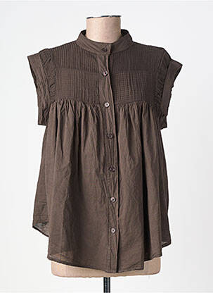 Blouse tissage popeline manches courtes marron ANDROMEDE femme