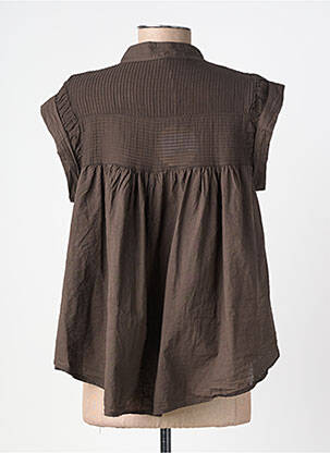 Blouse tissage popeline manches courtes marron ANDROMEDE femme