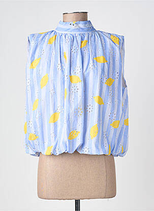 Blouse tissage popeline sans manche bleu FARFALLA femme