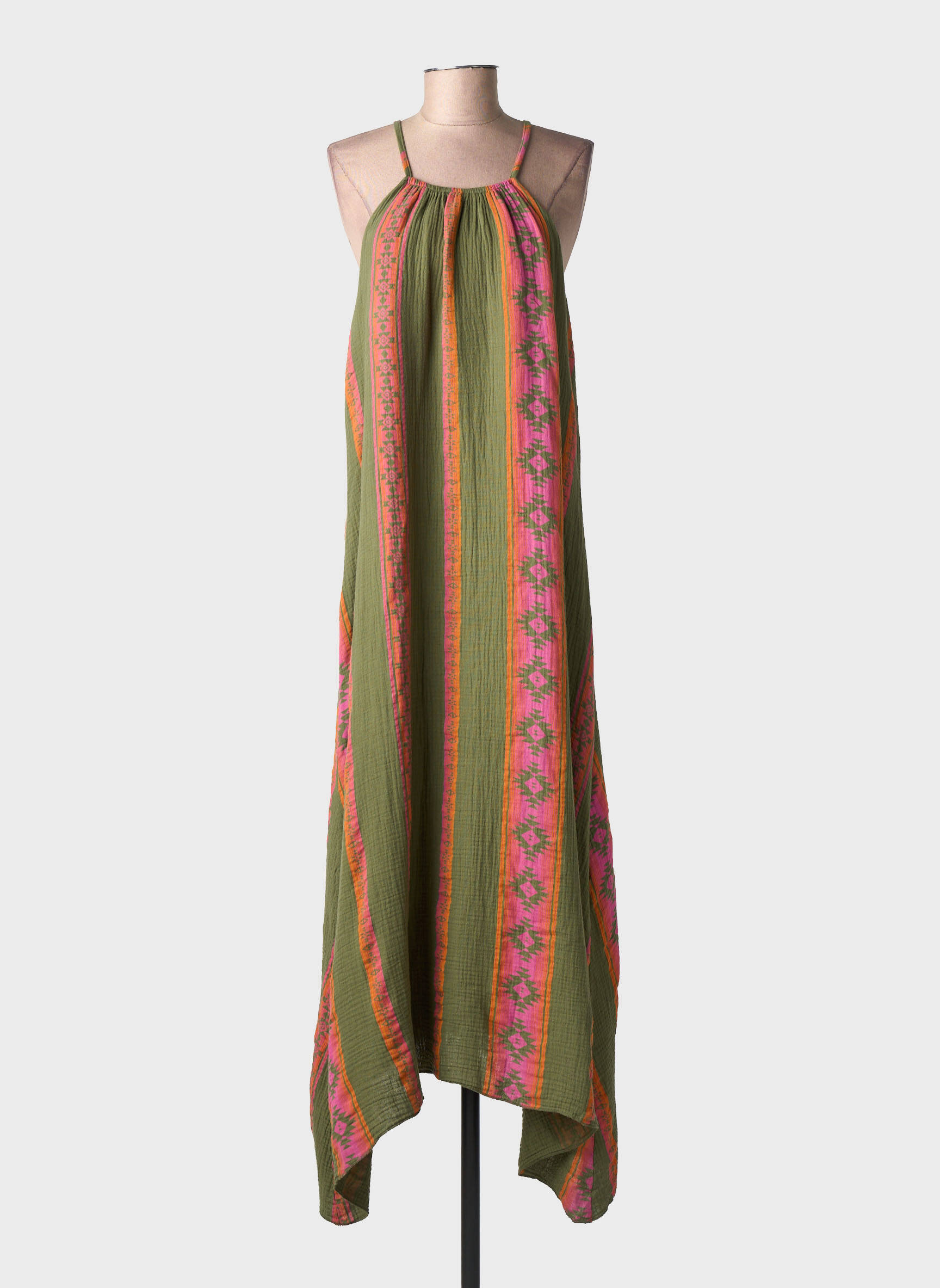 Robe longue imprimé fantaisie fines bretelles vert FARFALLA femme