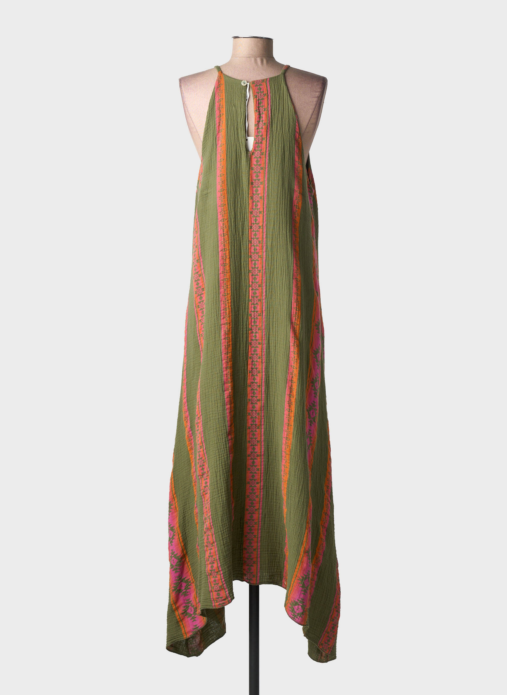 Robe longue imprimé fantaisie fines bretelles vert FARFALLA femme