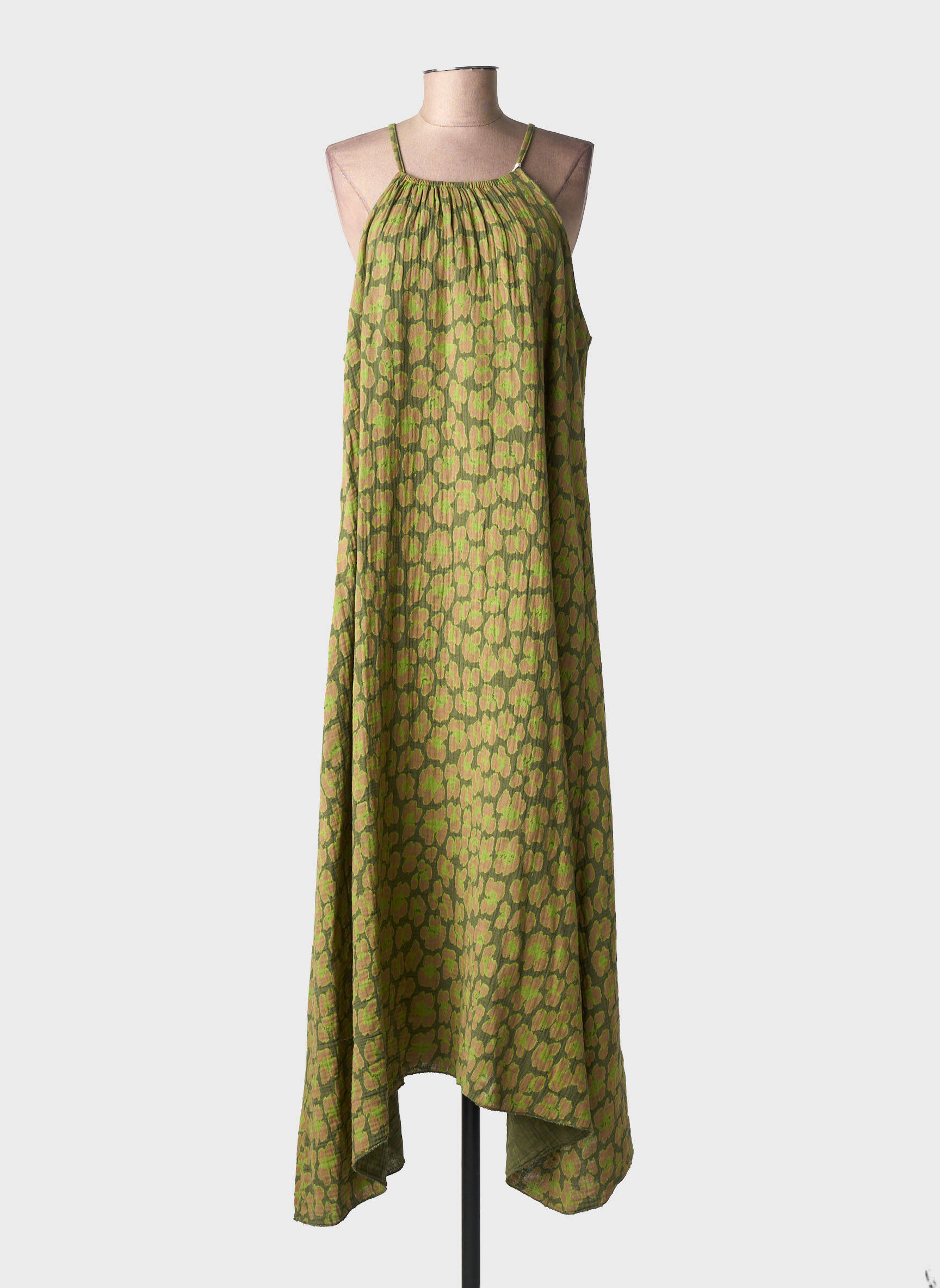 Robe longue manches longues manches longues vert FARFALLA femme
