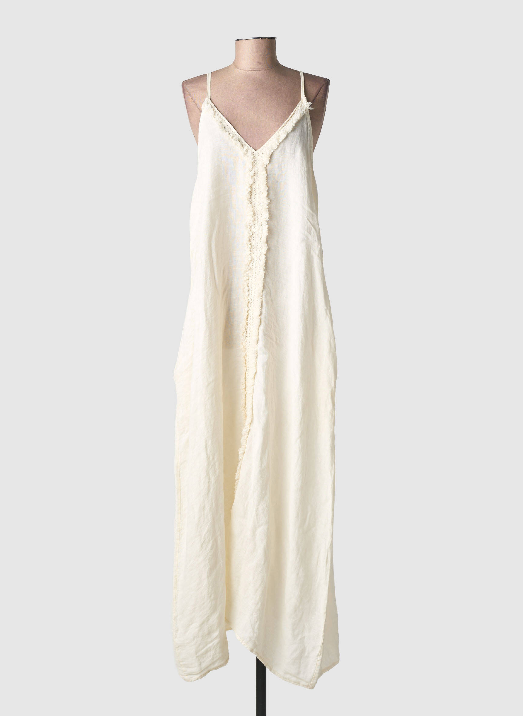 Robe longue tissage crêpe fines bretelles beige MADE IN ITALY femme