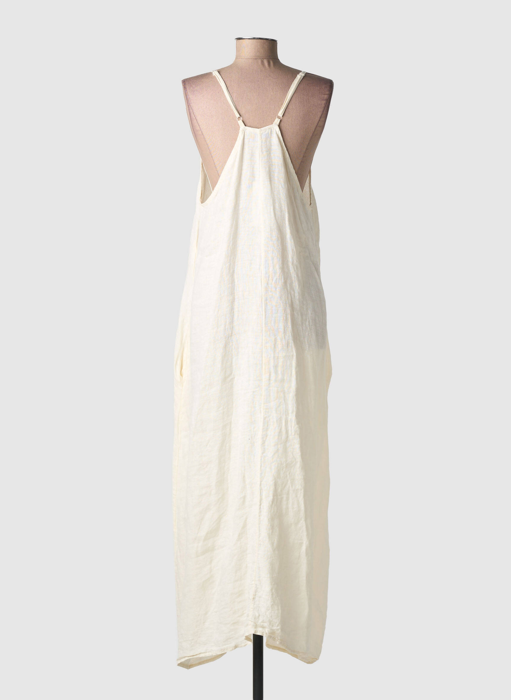 Robe longue tissage crêpe fines bretelles beige MADE IN ITALY femme