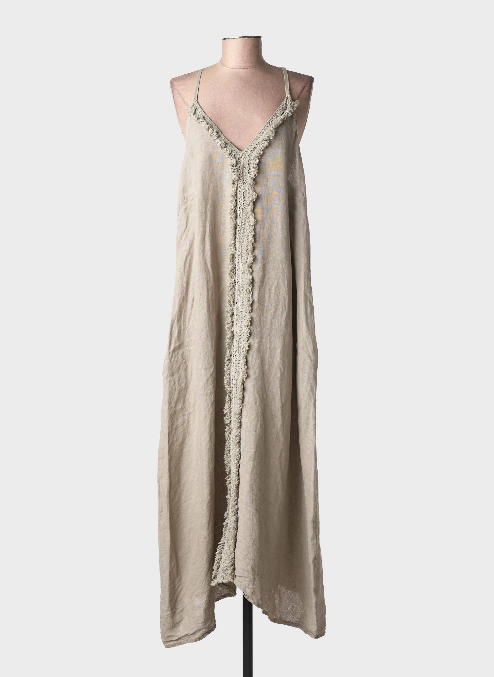 Robe longue tissage crêpe fines bretelles marron MADE IN ITALY femme