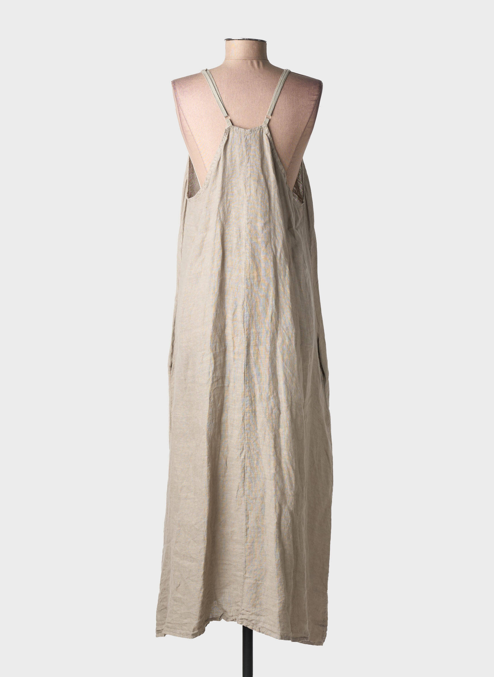 Robe longue tissage crêpe fines bretelles marron MADE IN ITALY femme