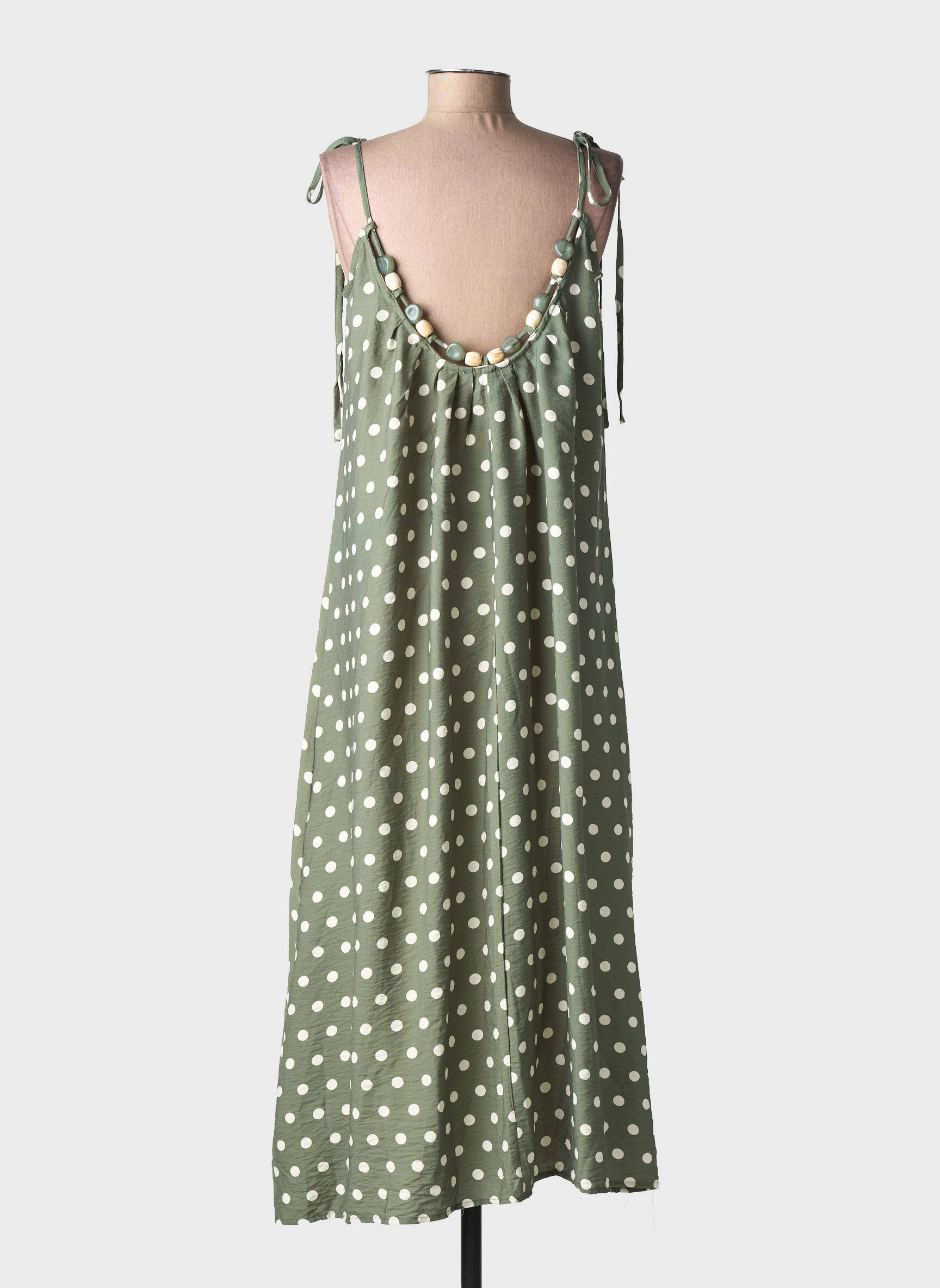 Robe longue tissage crêpe fines bretelles vert KIKKERLAND femme