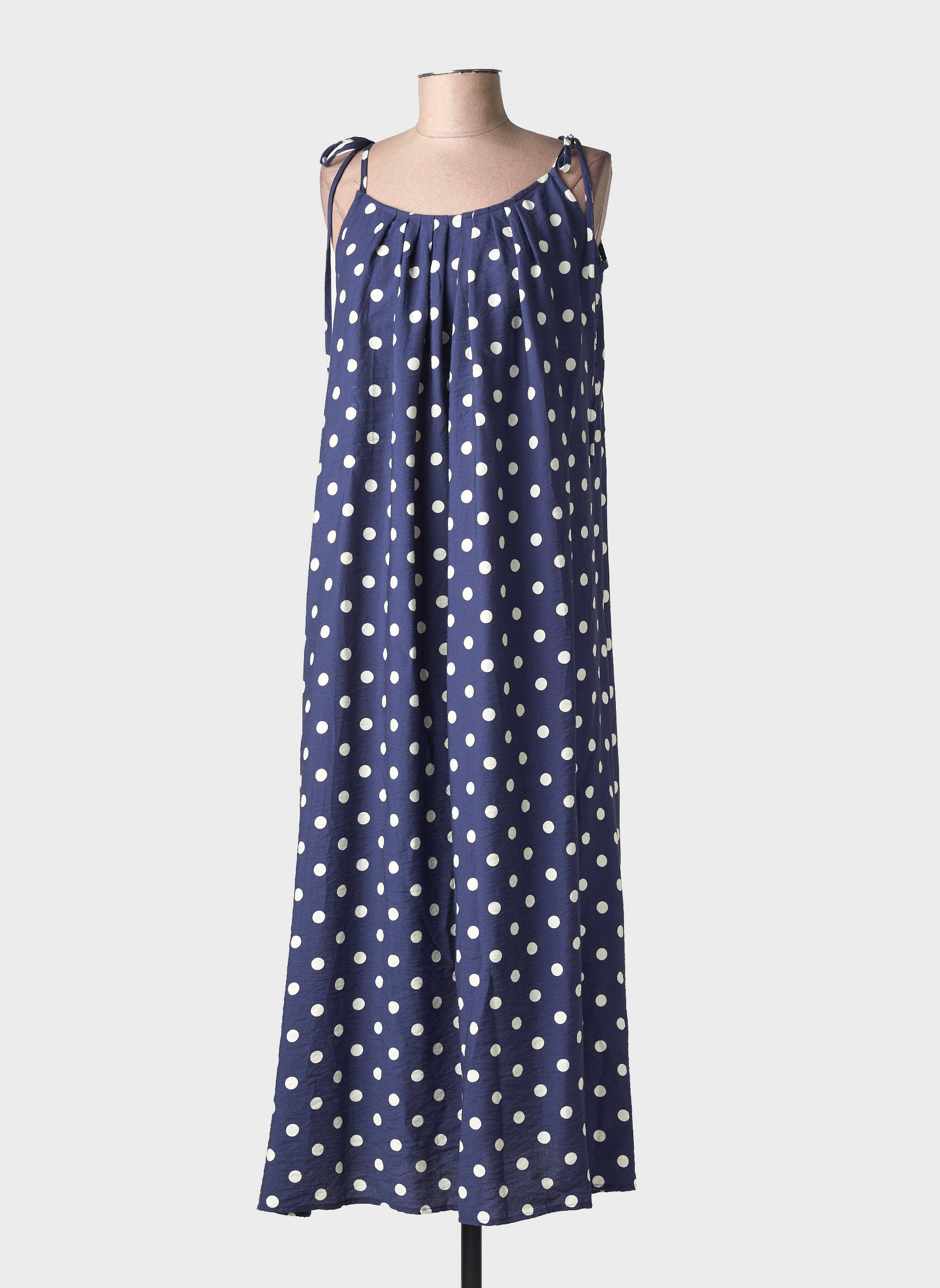 Robe longue tissage crêpe fines bretelles bleu KIKKERLAND femme