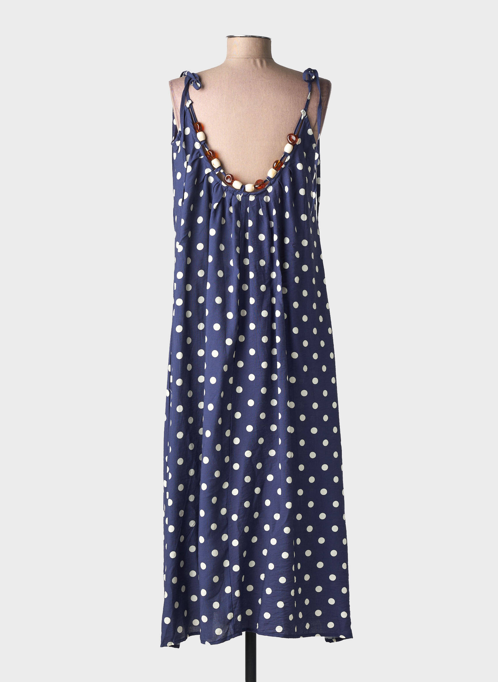 Robe longue tissage crêpe fines bretelles bleu KIKKERLAND femme