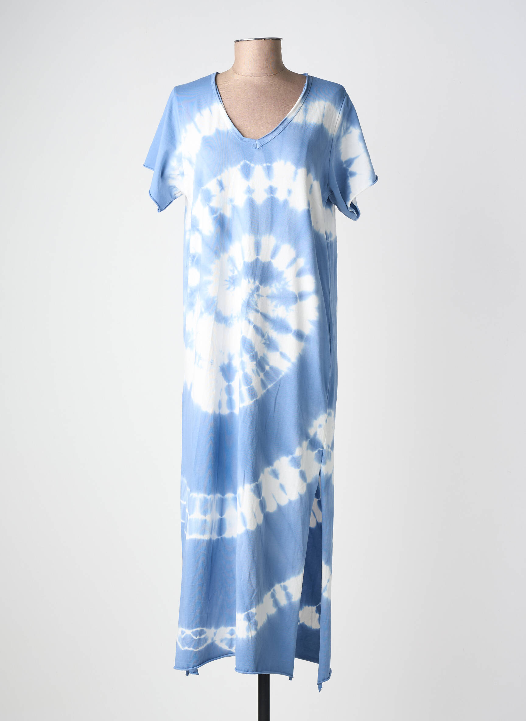 Robe longue manches courtes manches courtes bleu FARFALLA femme