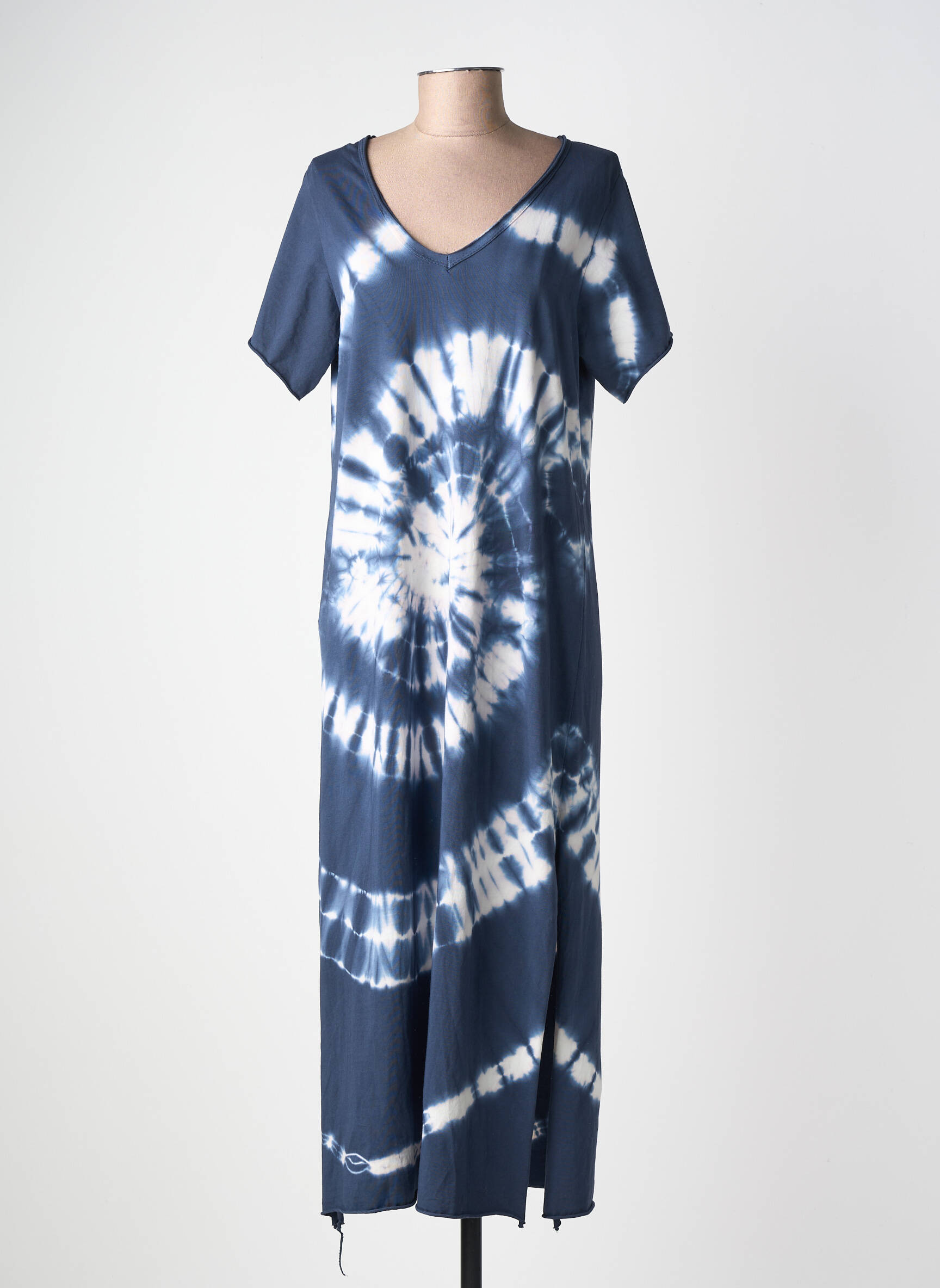 Robe longue manches courtes manches courtes bleu fonce FARFALLA femme
