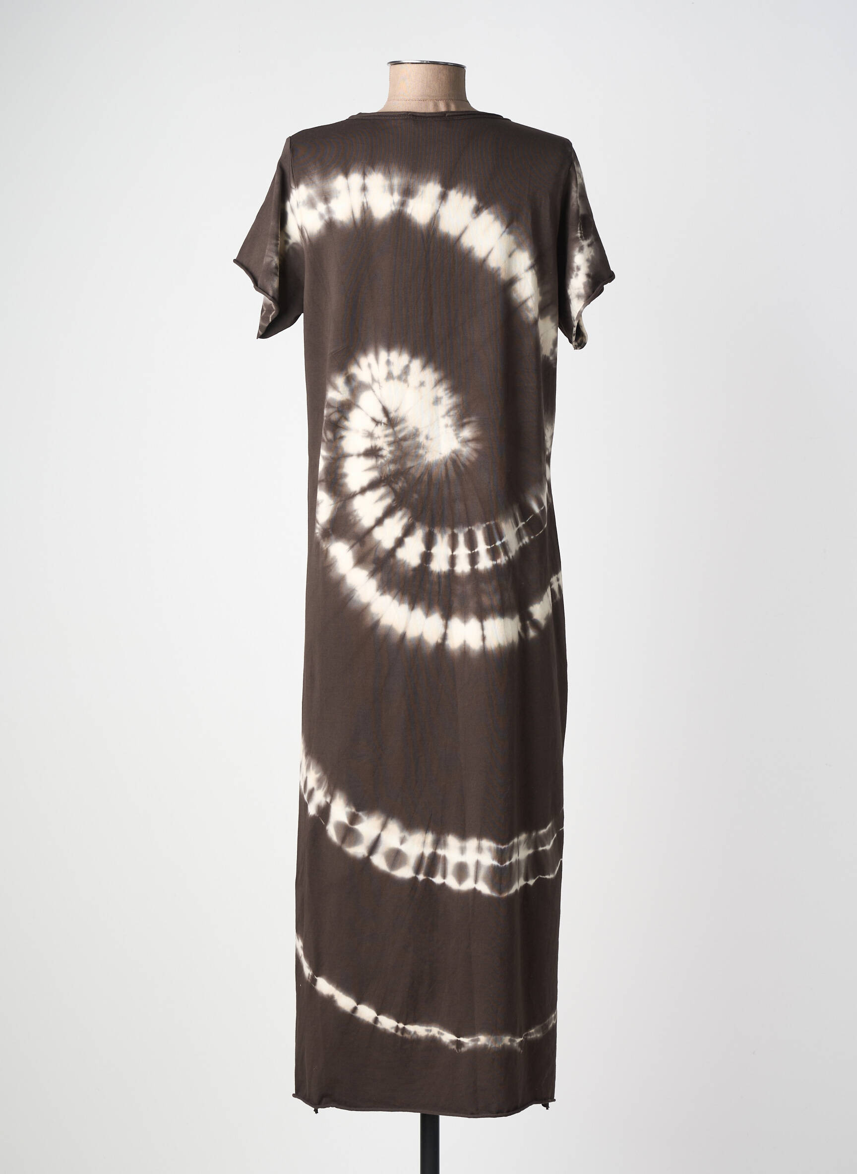 Robe longue manches courtes manches courtes marron FARFALLA femme