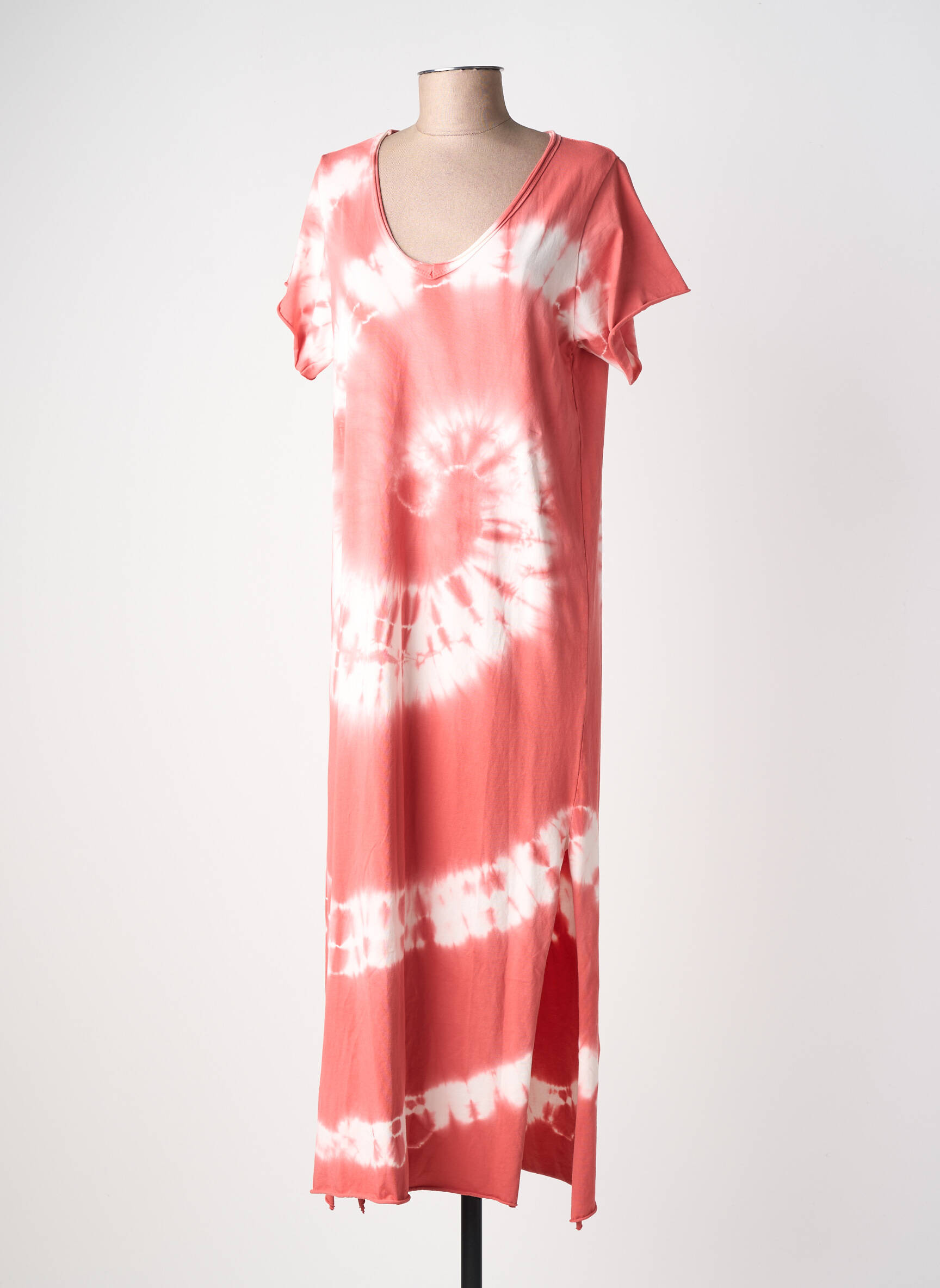 Robe longue manches courtes manches courtes orange FARFALLA femme