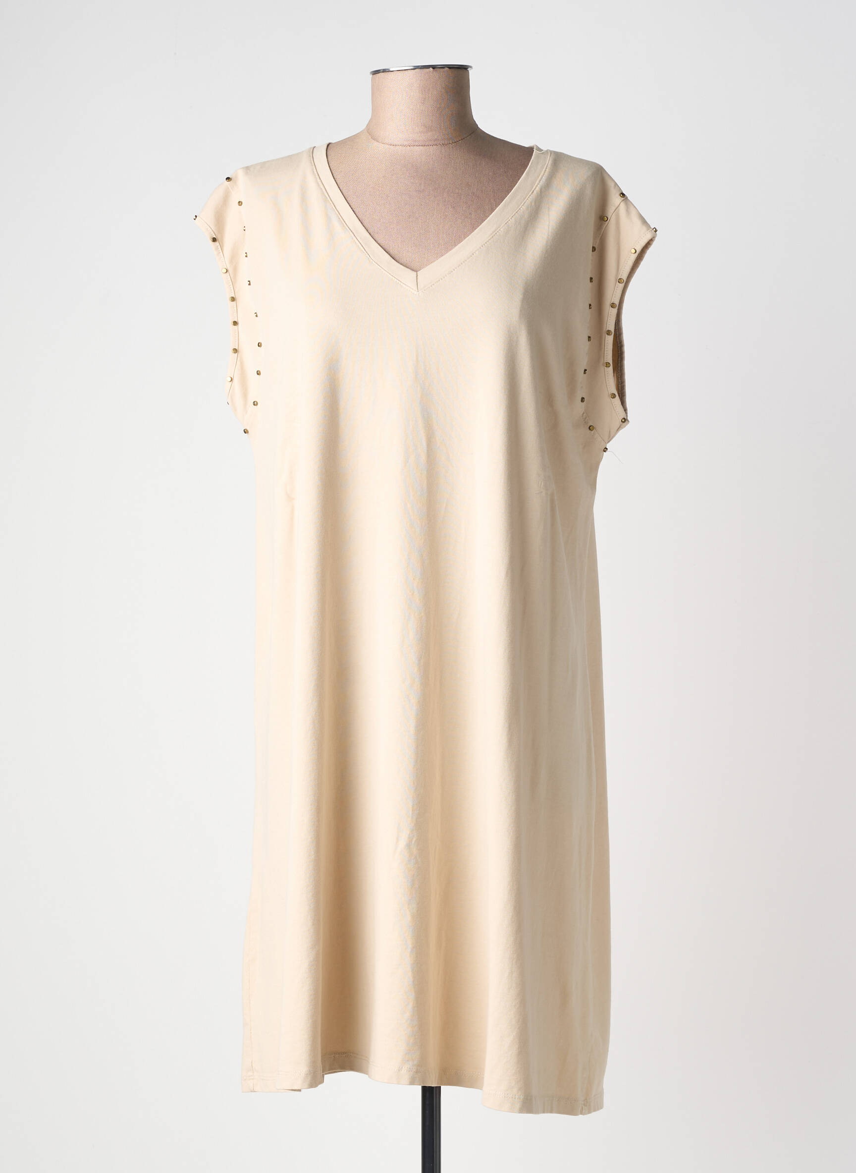 Robe mi-longue manches courtes manches courtes beige ANDROMEDE femme