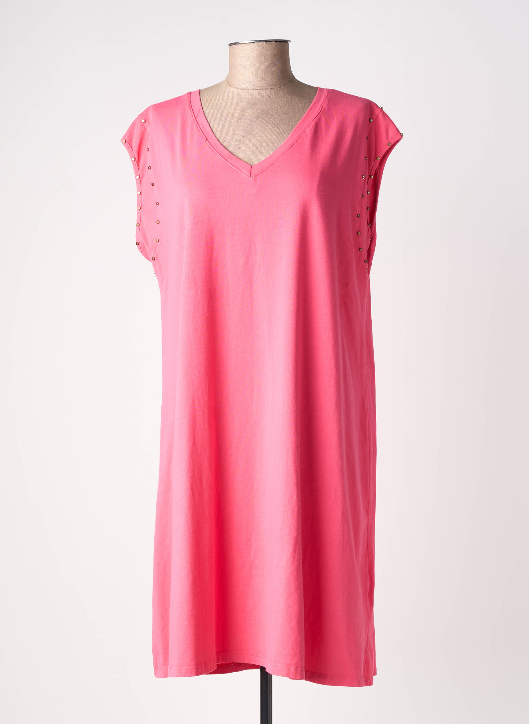 Robe mi-longue manches courtes manches courtes rose ANDROMEDE femme