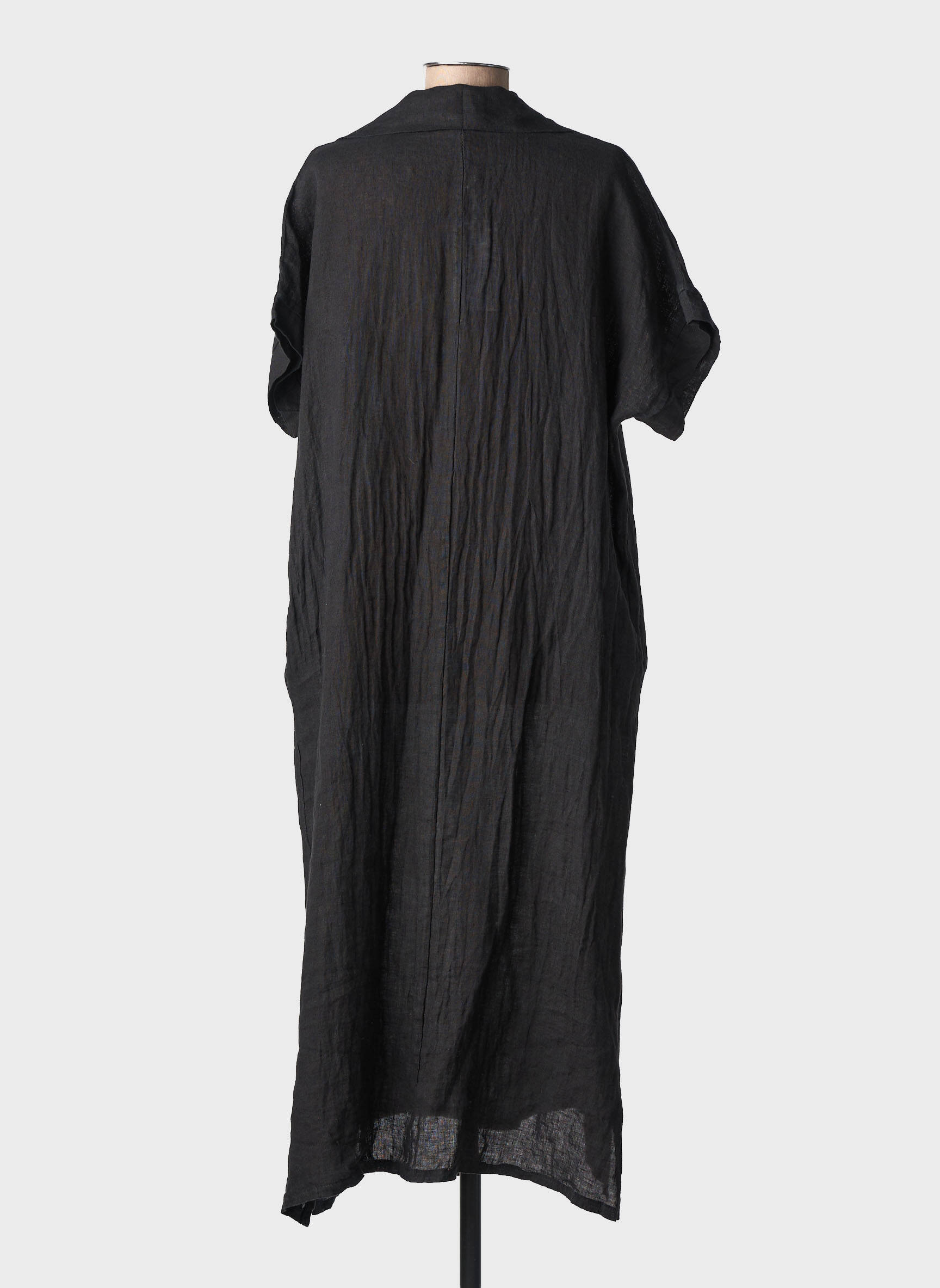 Robe longue manches courtes manches courtes noir 100% LINO femme