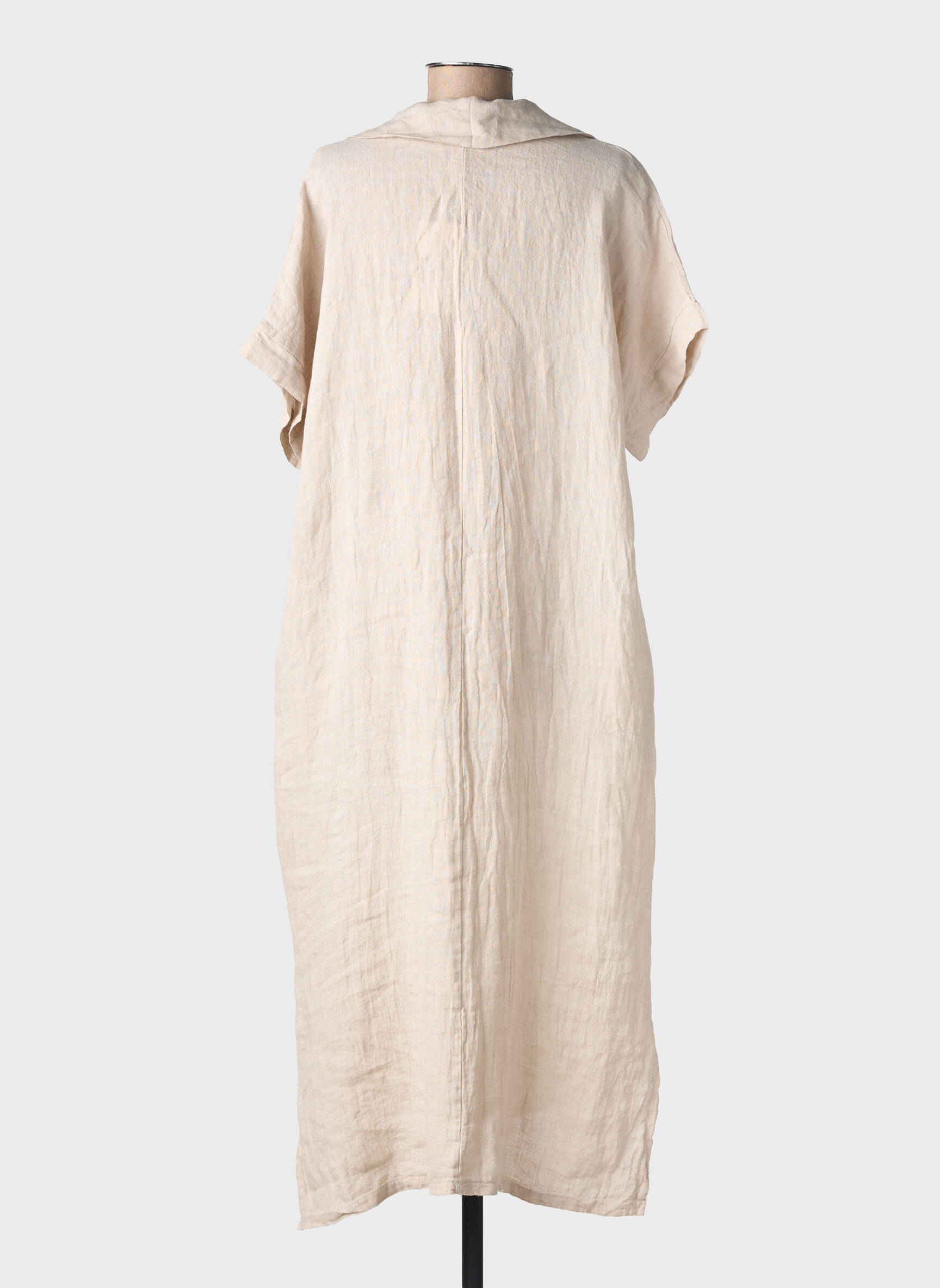 Robe longue manches courtes manches courtes beige 100% LINO femme