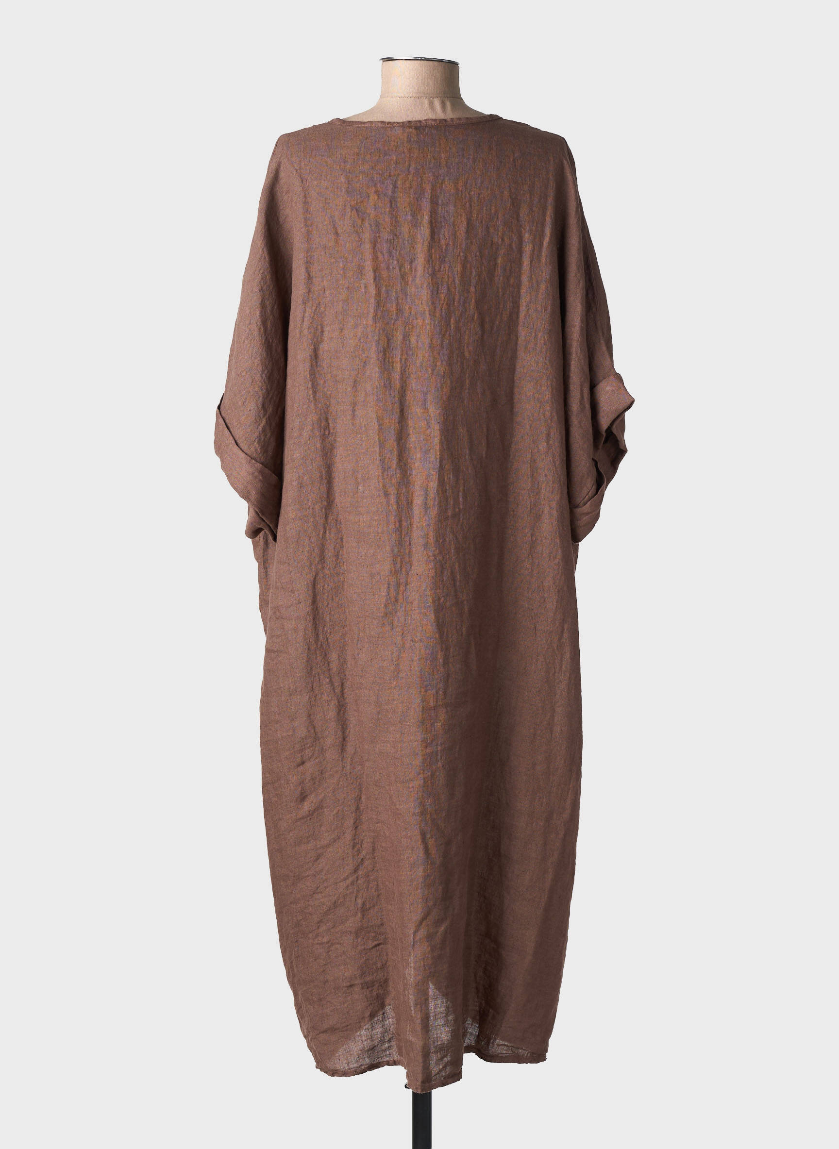 Robe longue manches courtes manches courtes marron MADE IN ITALY femme