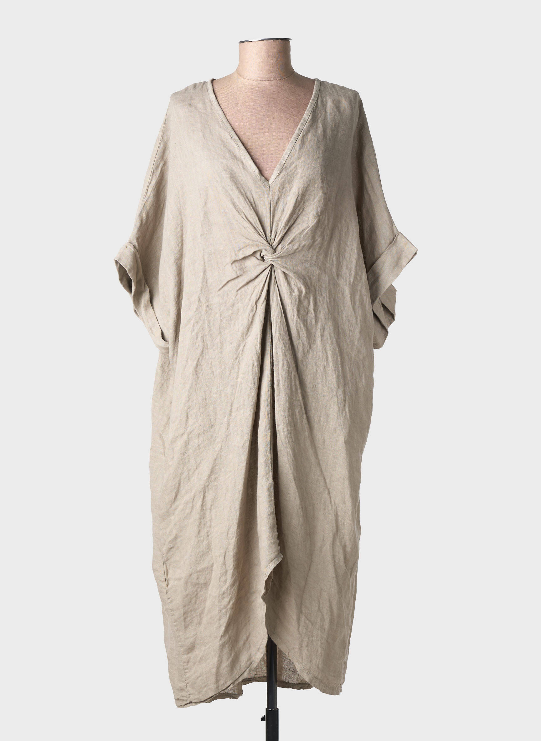Robe longue manches courtes manches courtes beige MADE IN ITALY femme