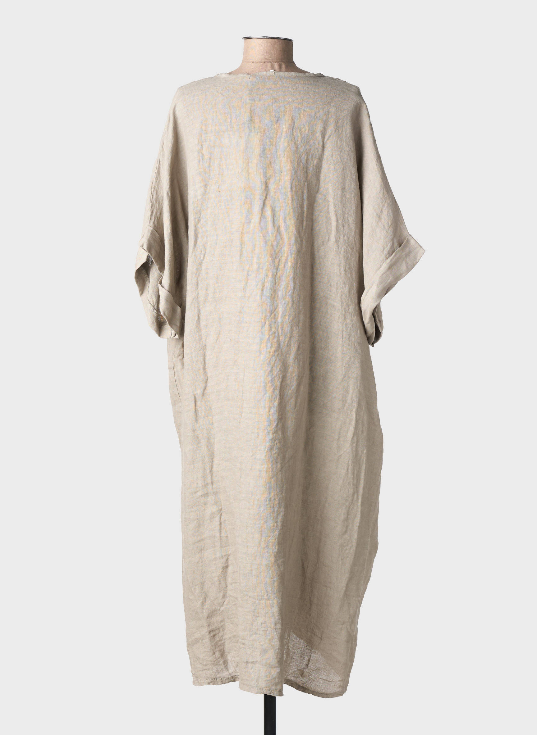 Robe longue manches courtes manches courtes beige MADE IN ITALY femme