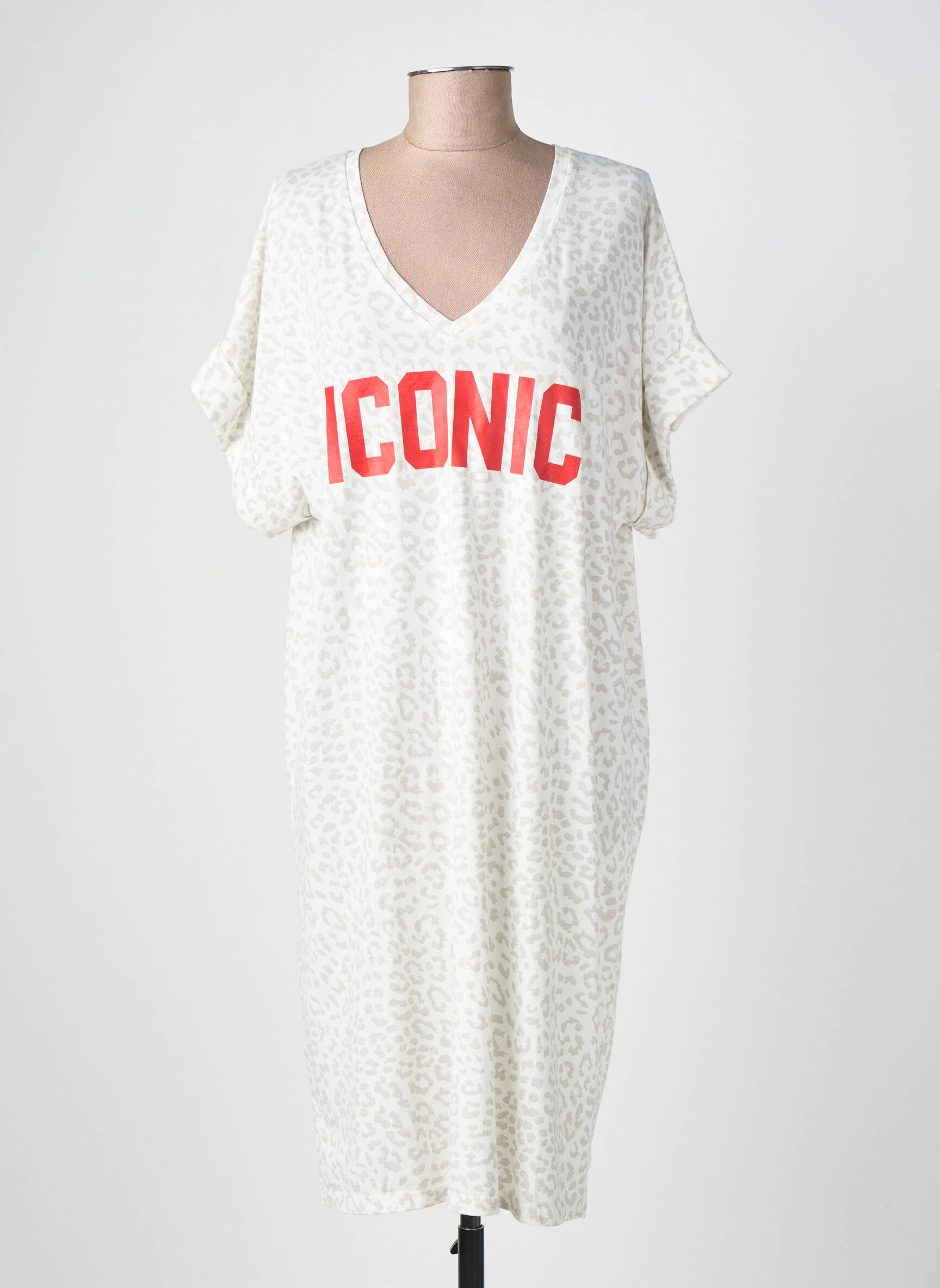Robe mi-longue manches courtes manches courtes gris MADE IN ITALY femme