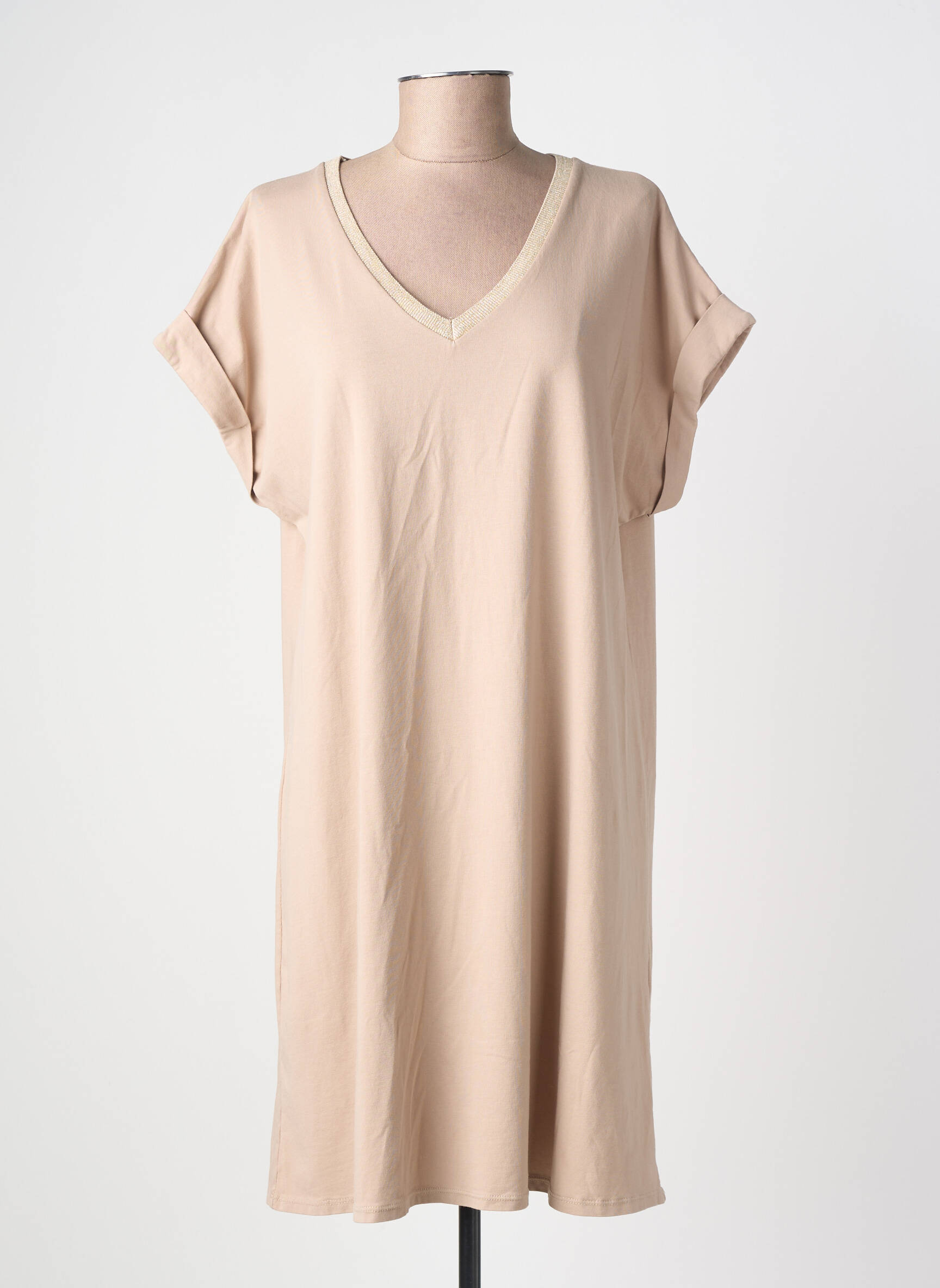 Robe mi-longue manches courtes manches courtes marron IZZY femme