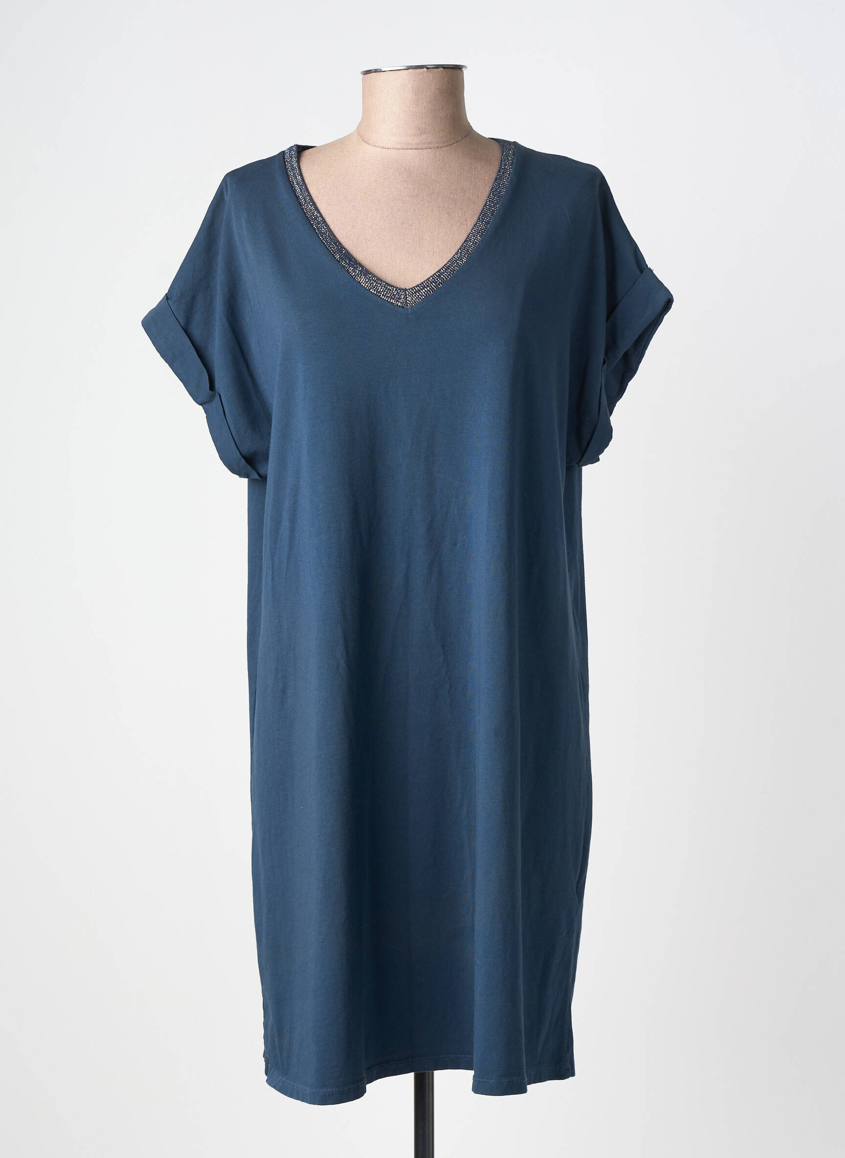 Robe mi-longue manches courtes manches courtes bleu IZZY femme