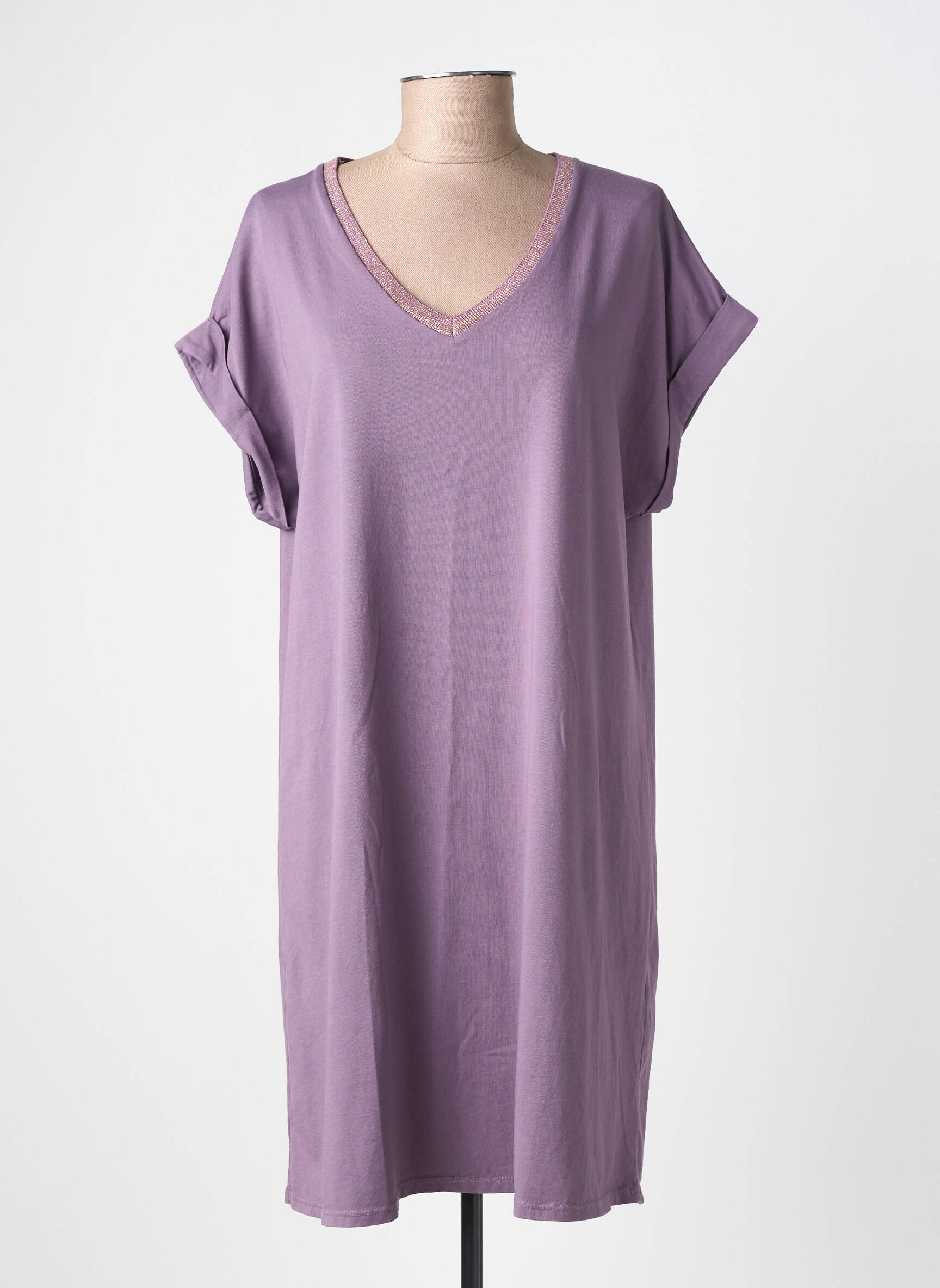 Robe mi-longue manches courtes manches courtes violet IZZY femme