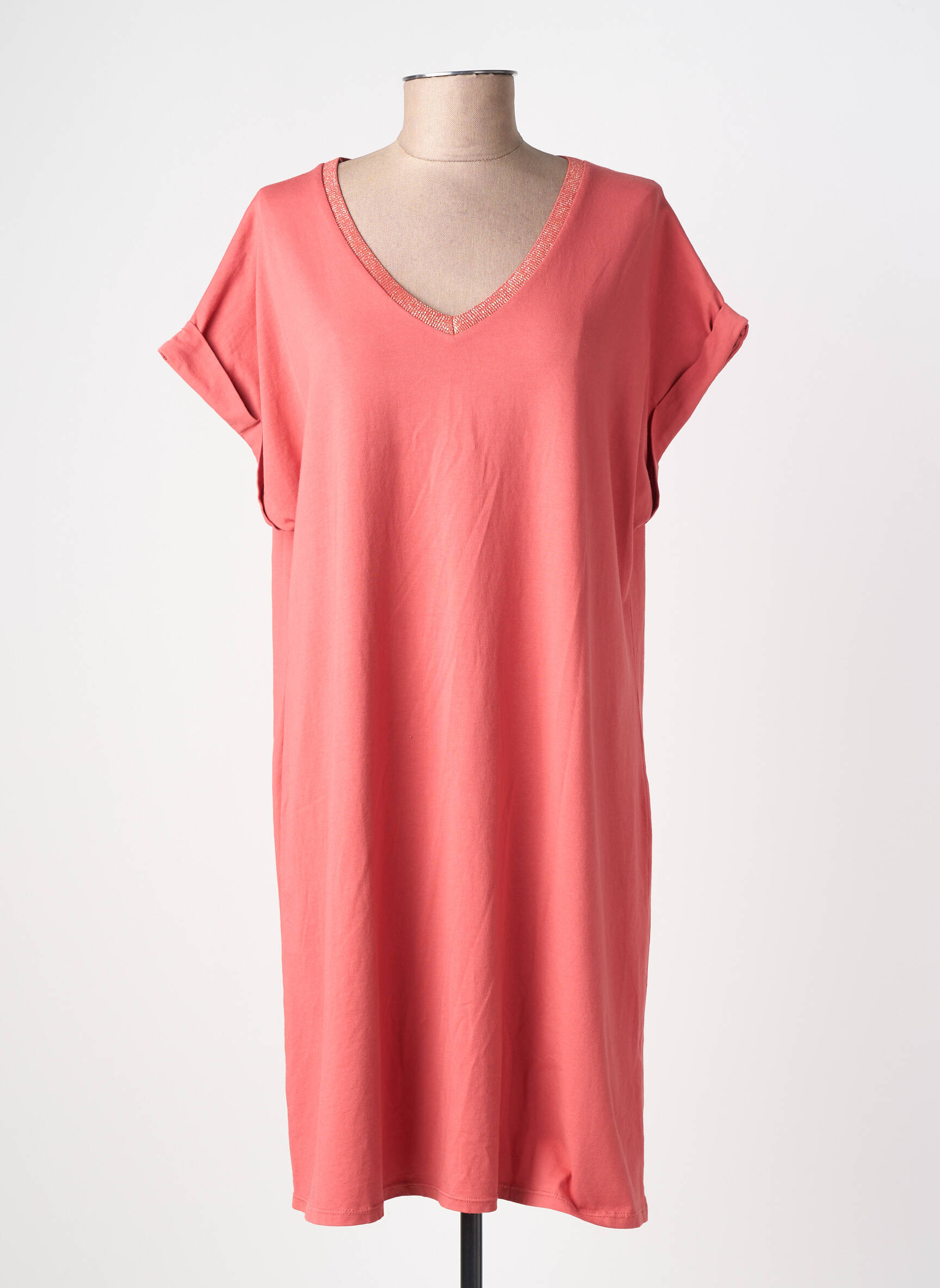 Robe mi-longue manches courtes manches courtes rose IZZY femme
