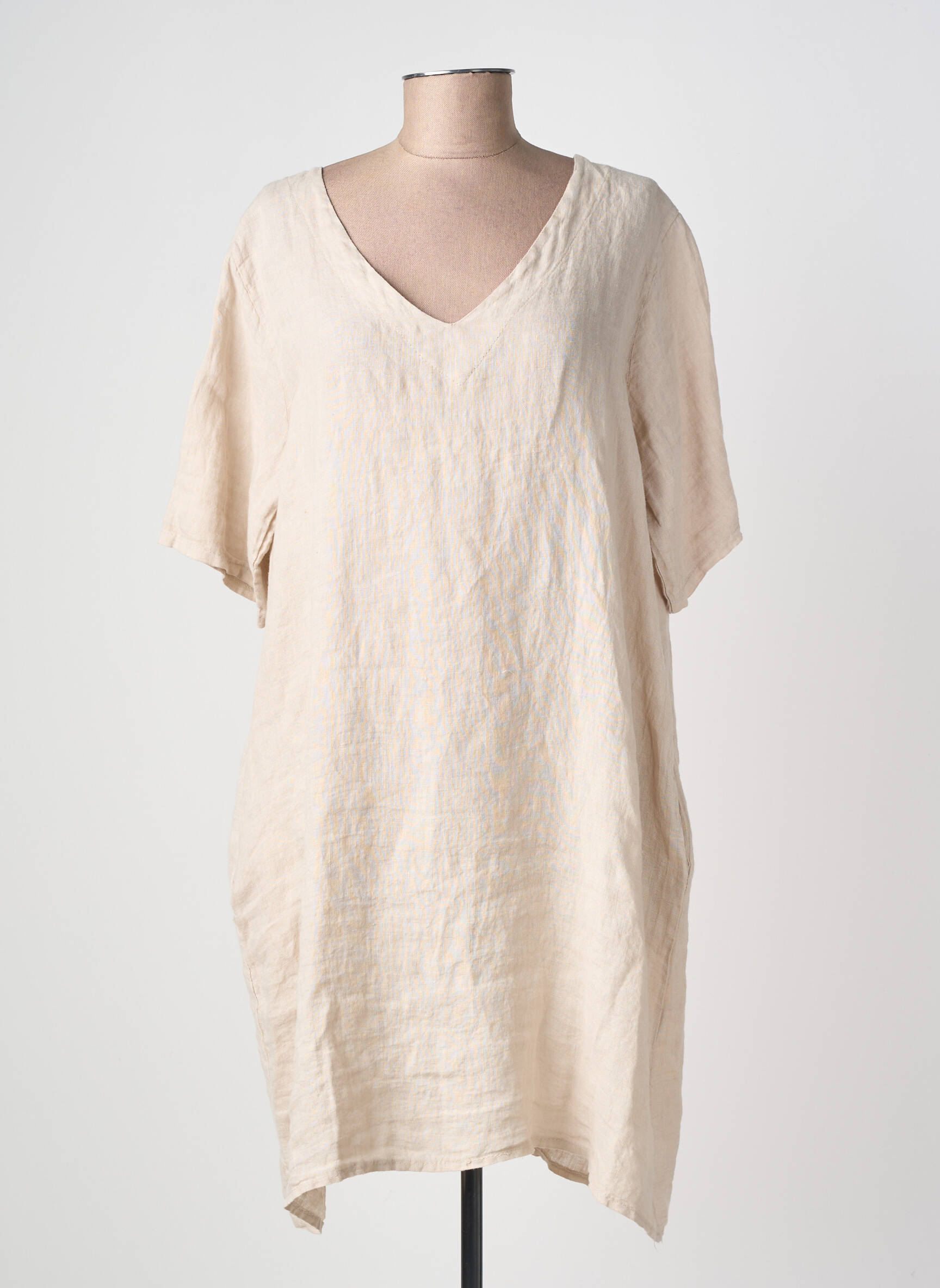 Robe mi-longue tissage crêpe manches courtes beige IZZY femme