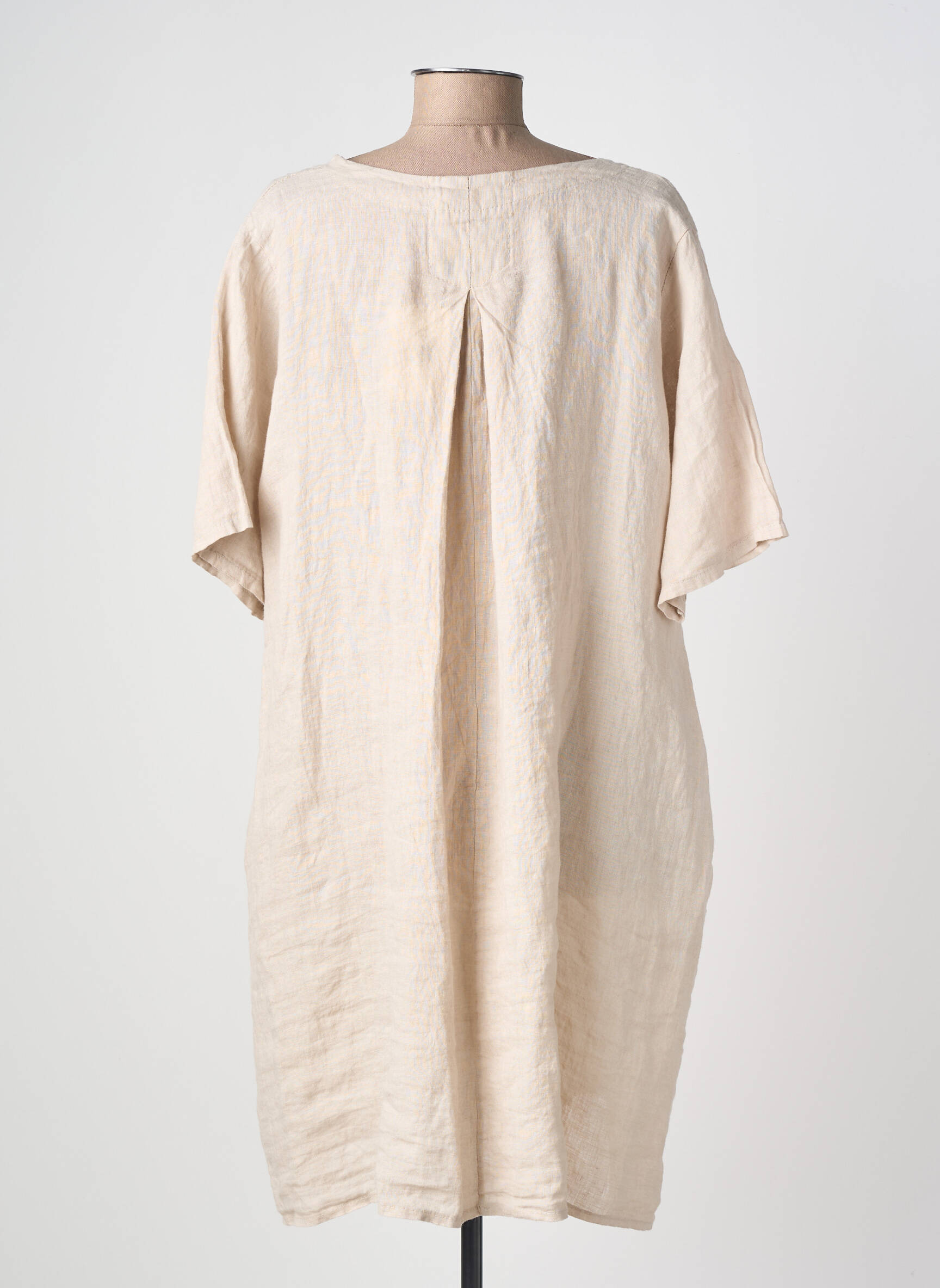 Robe mi-longue tissage crêpe manches courtes beige IZZY femme