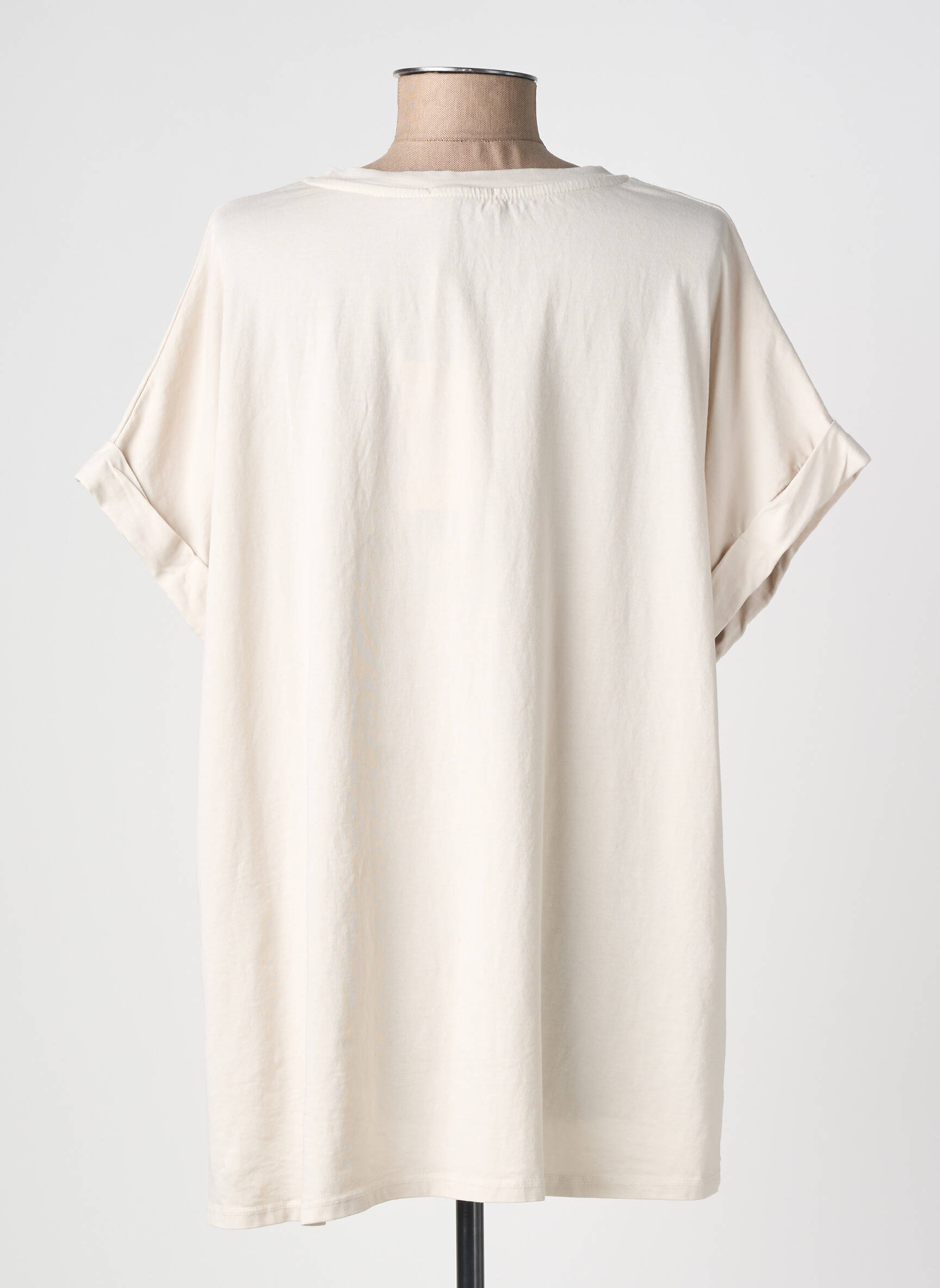 T-shirt col v manches courtes beige FARFALLA femme