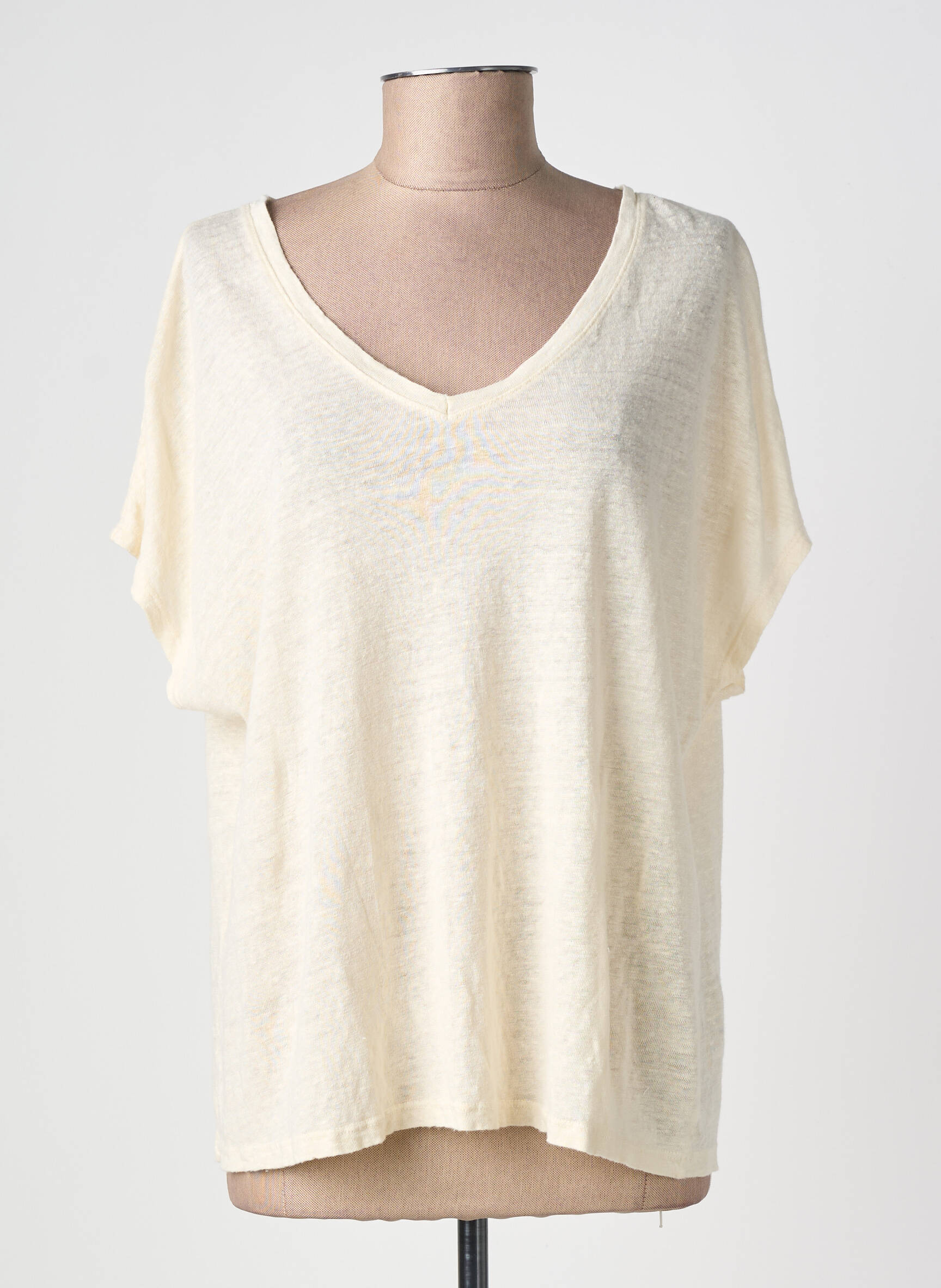 T-shirt col v manches courtes jaune IZZY femme