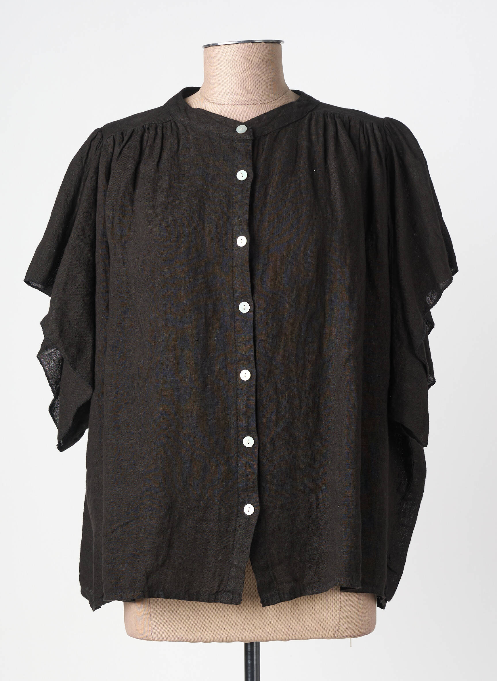 Chemisier manches courtes manches courtes noir FARFALLA femme