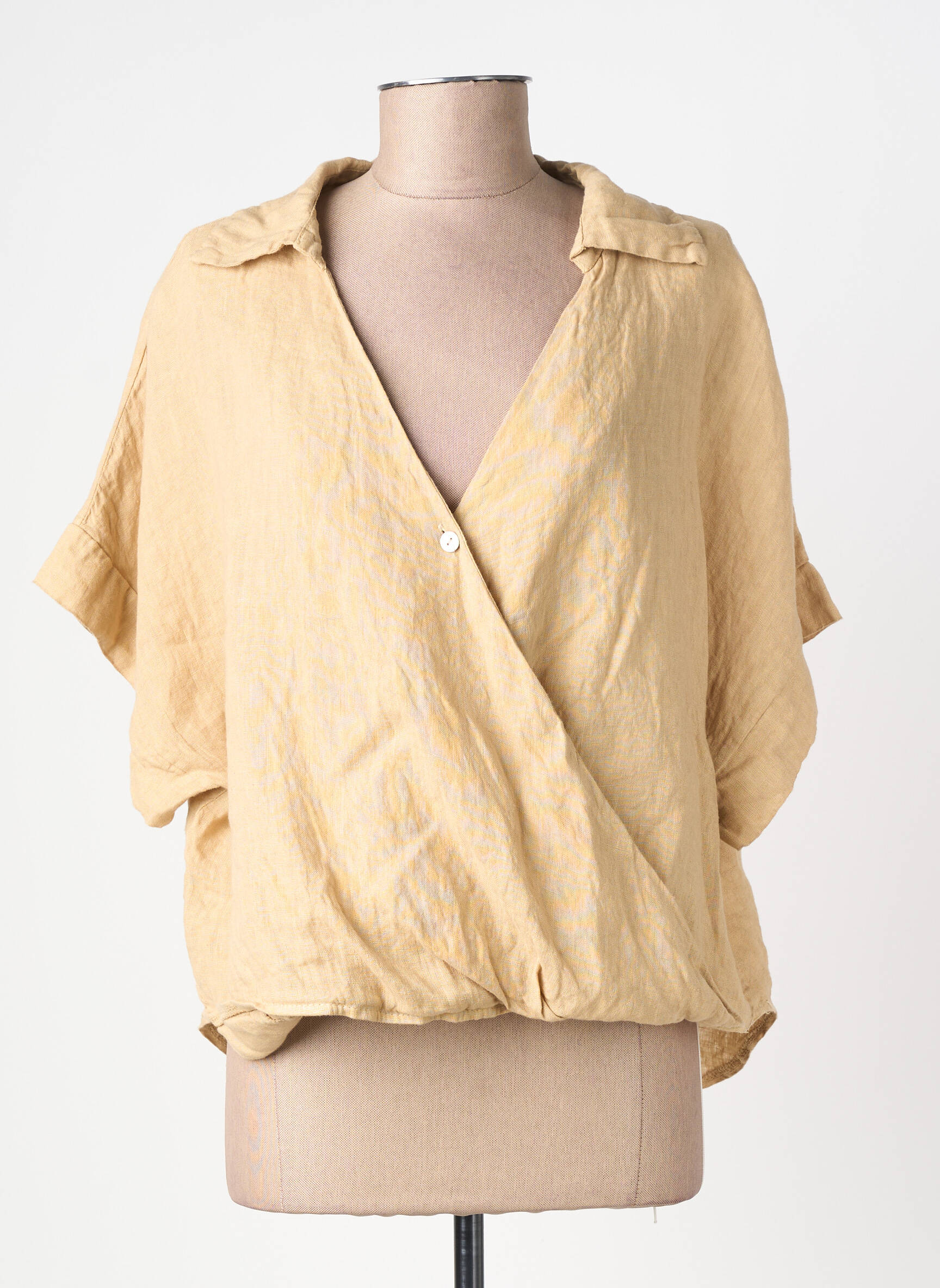 Blouse tissage crêpe manches courtes beige FARFALLA femme