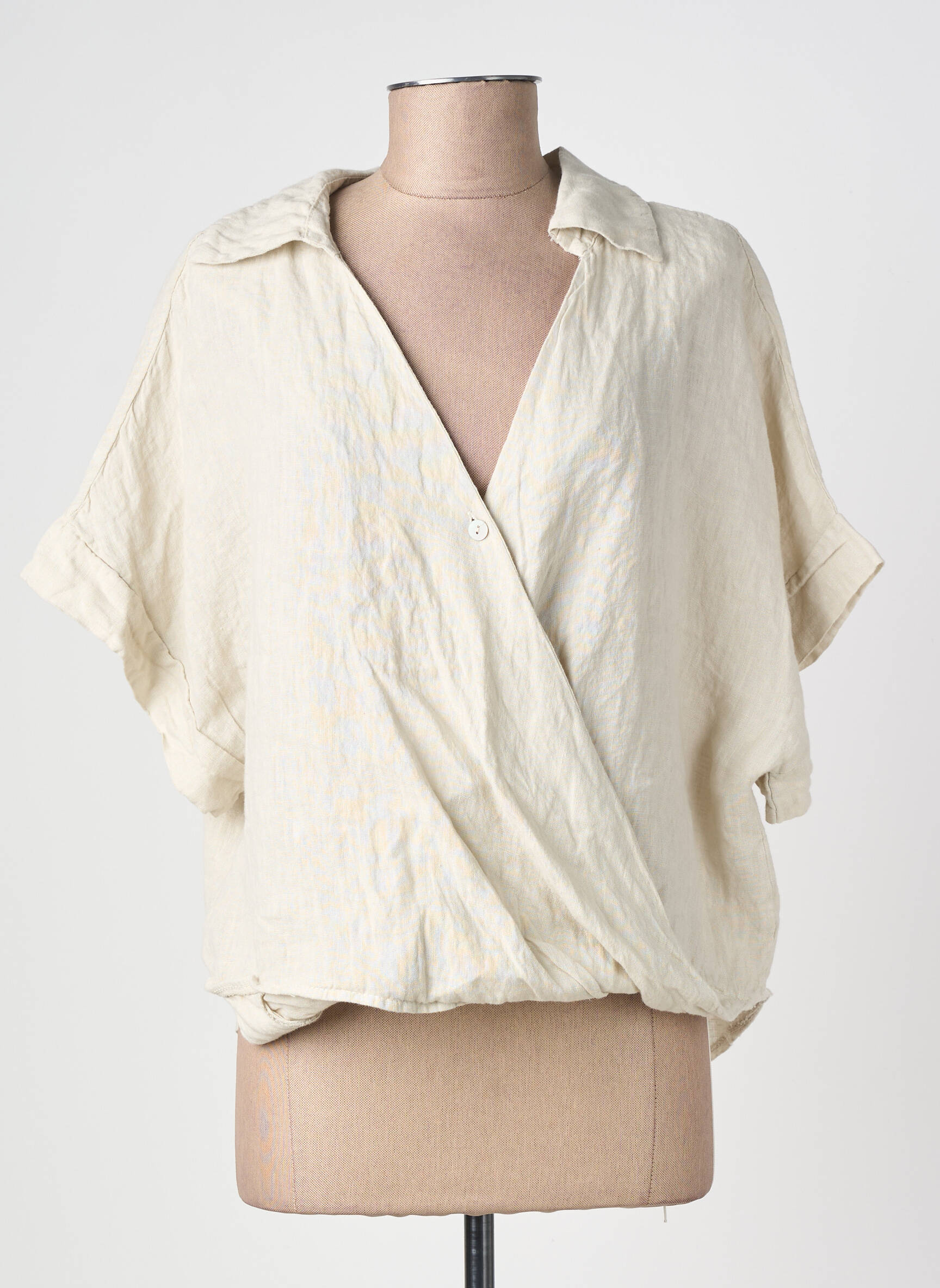 Blouse tissage crêpe manches courtes gris FARFALLA femme
