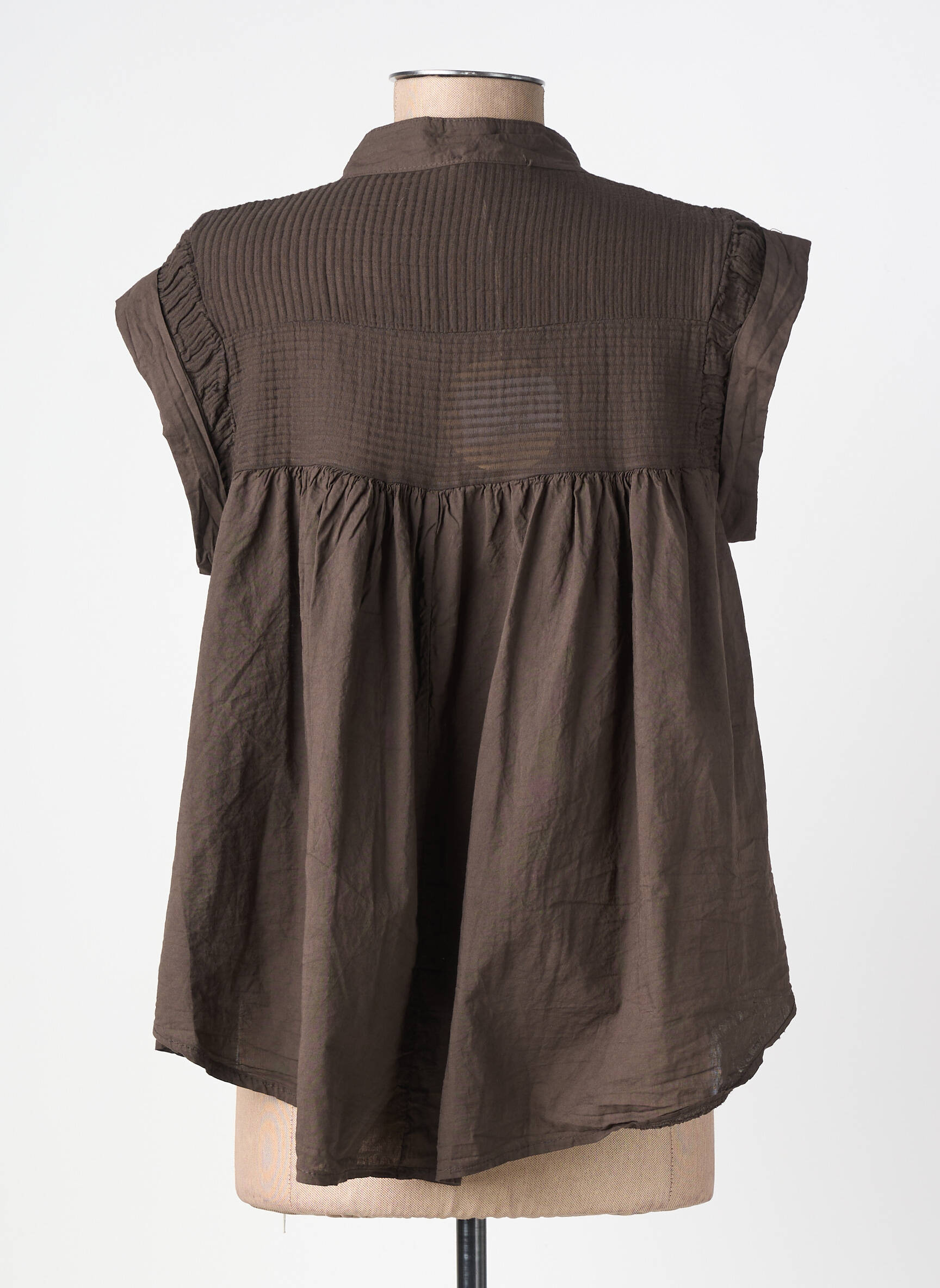 Blouse tissage popeline manches courtes marron ANDROMEDE femme