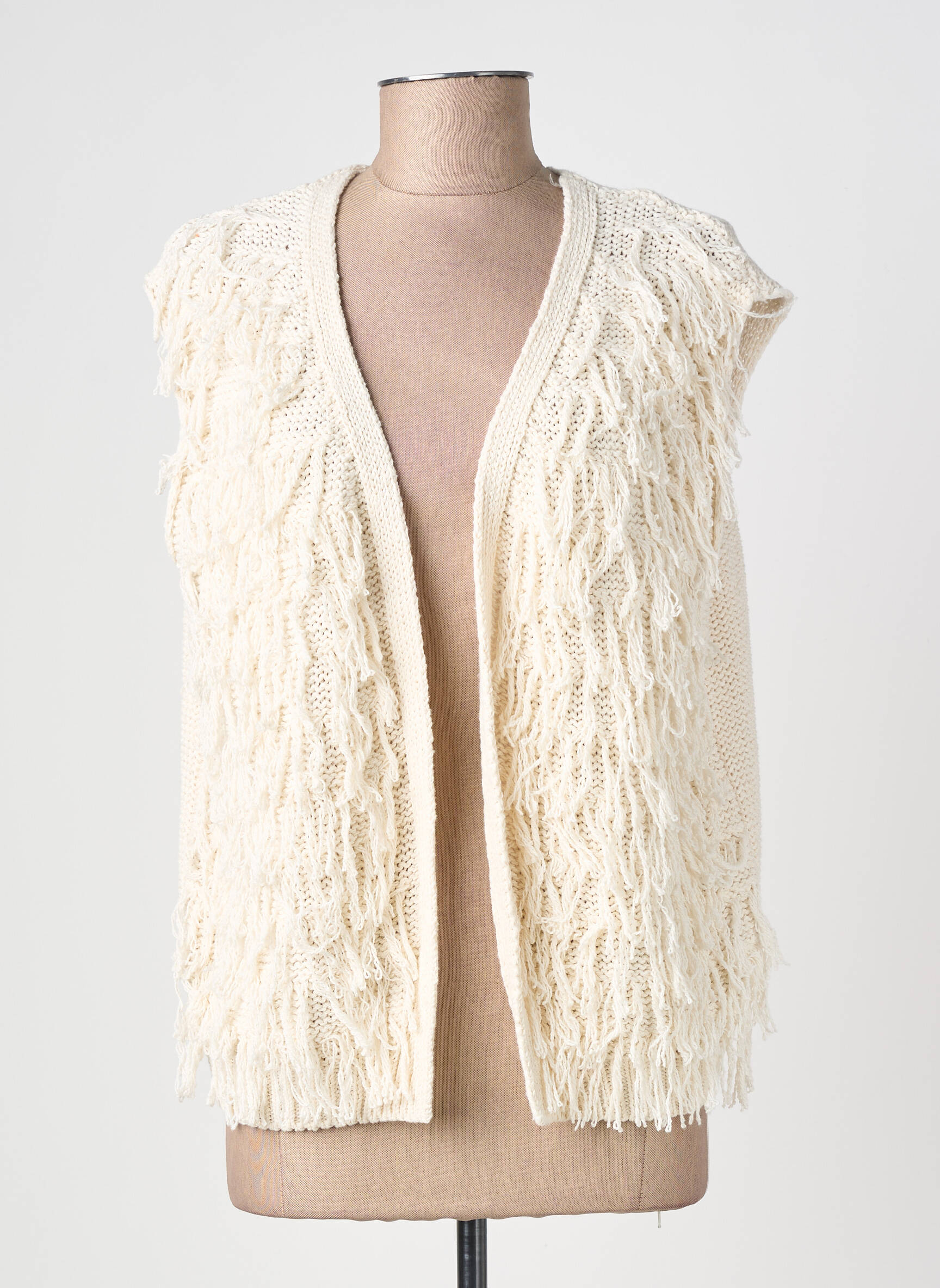 Gilet sans manche col v beige IZZY femme