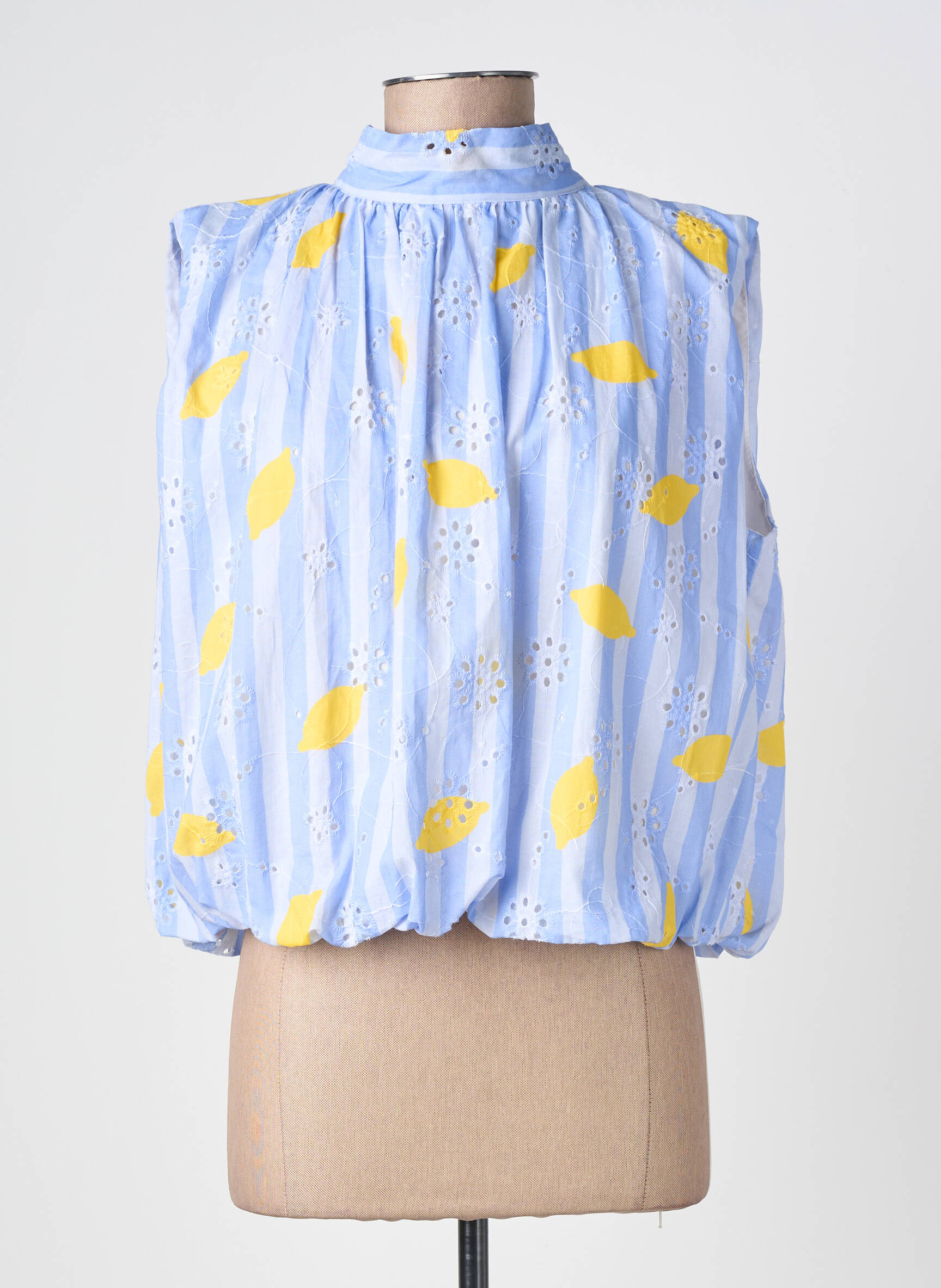 Blouse tissage popeline sans manche bleu FARFALLA femme