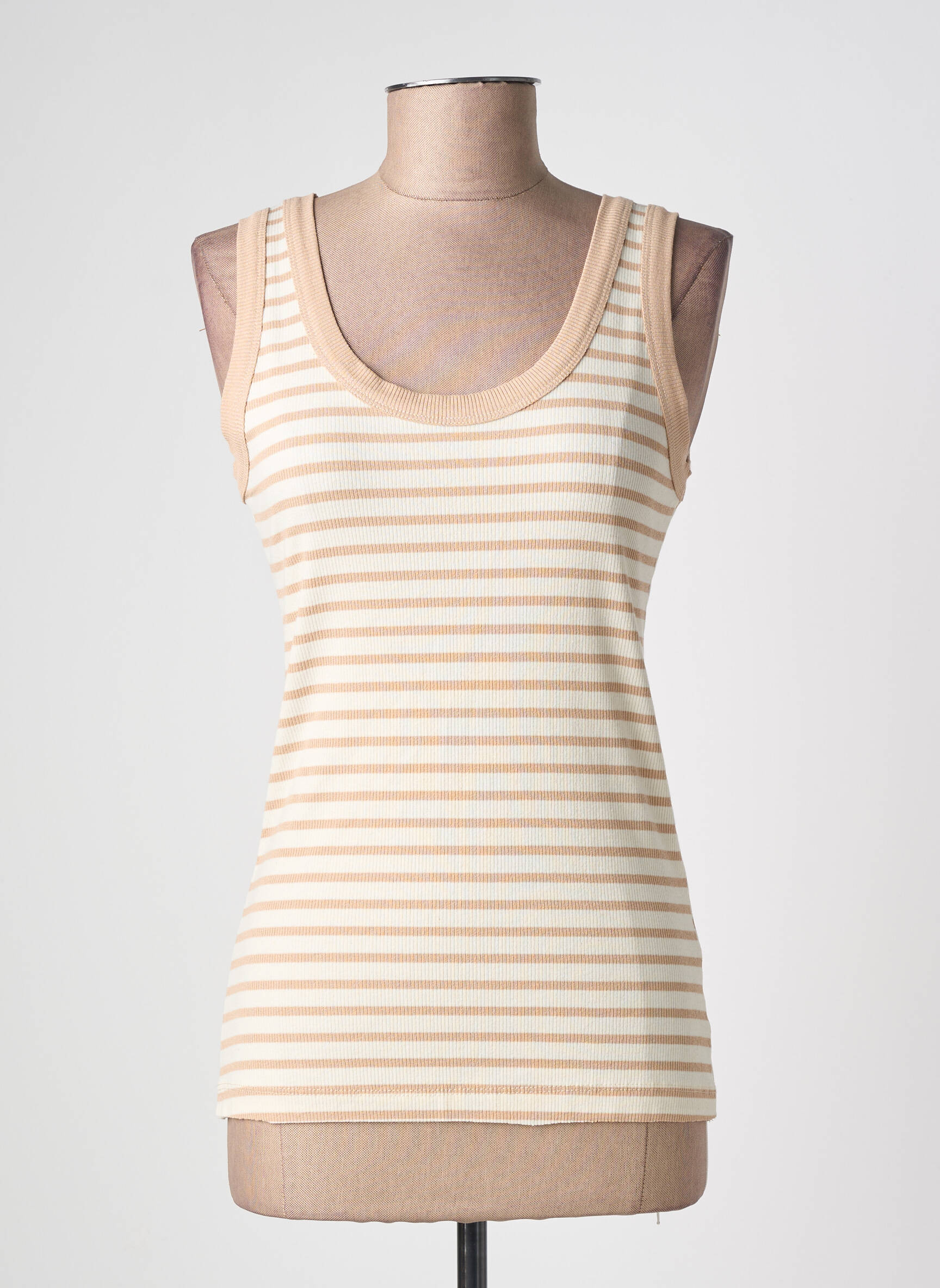 Débardeur tissage côtelé sans manche beige IZZY femme