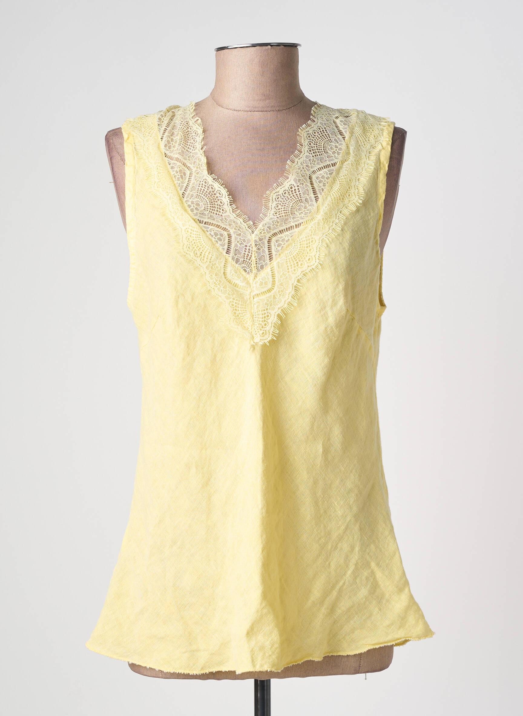 Top col v sans manche jaune IZZY femme