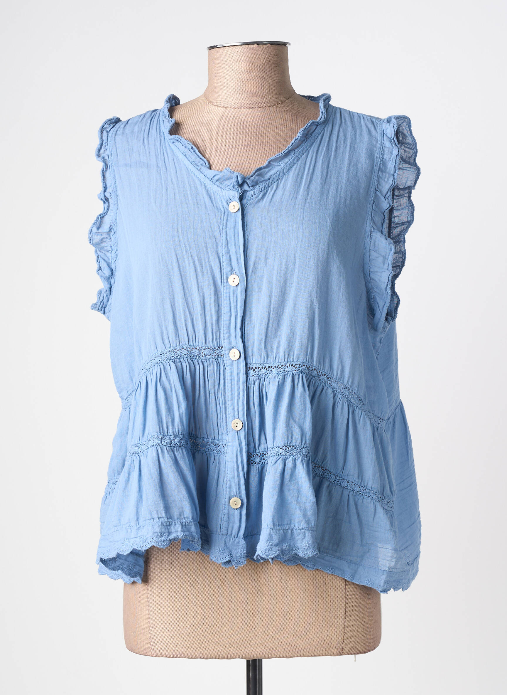 Top col v sans manche bleu ANDROMEDE femme