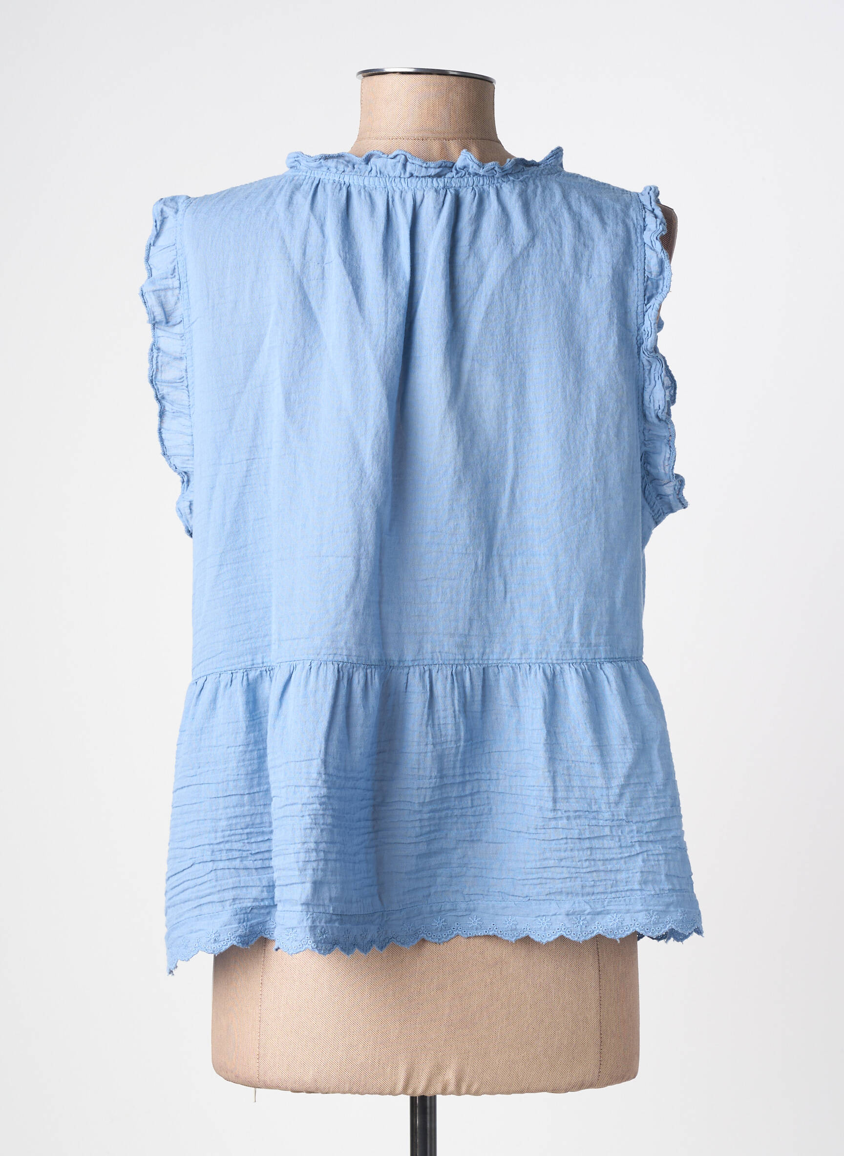 Top col v sans manche bleu ANDROMEDE femme