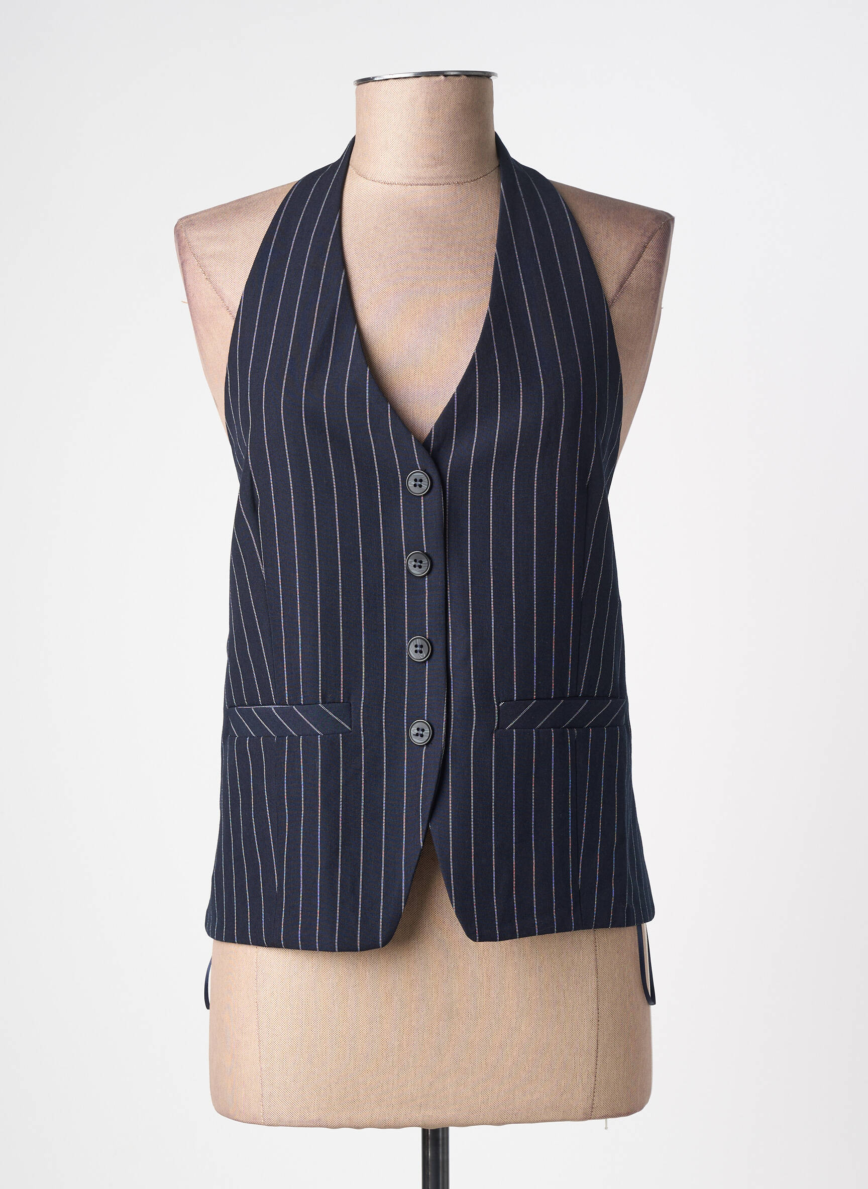 Top col v sans manche bleu KILKY femme