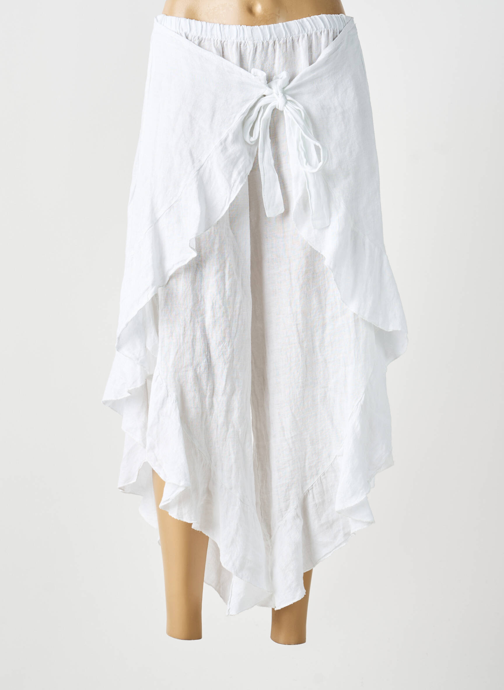 Pantacourt taille élastique taille normale blanc PURO LINO femme