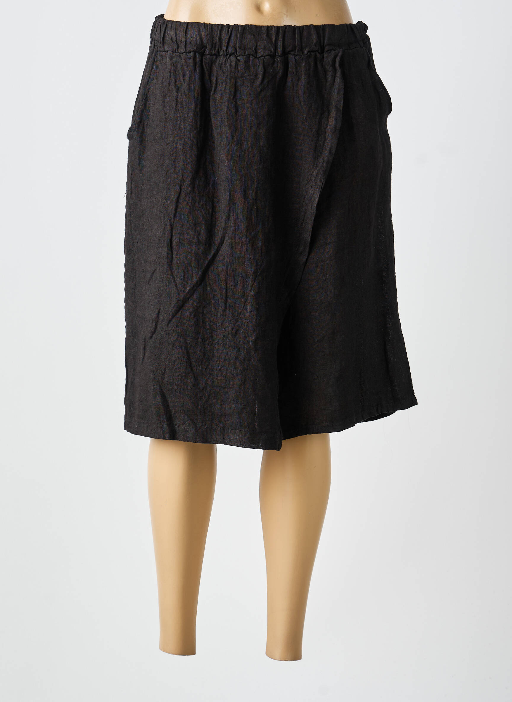 Bermuda taille élastique taille normale marron PURO LINO femme