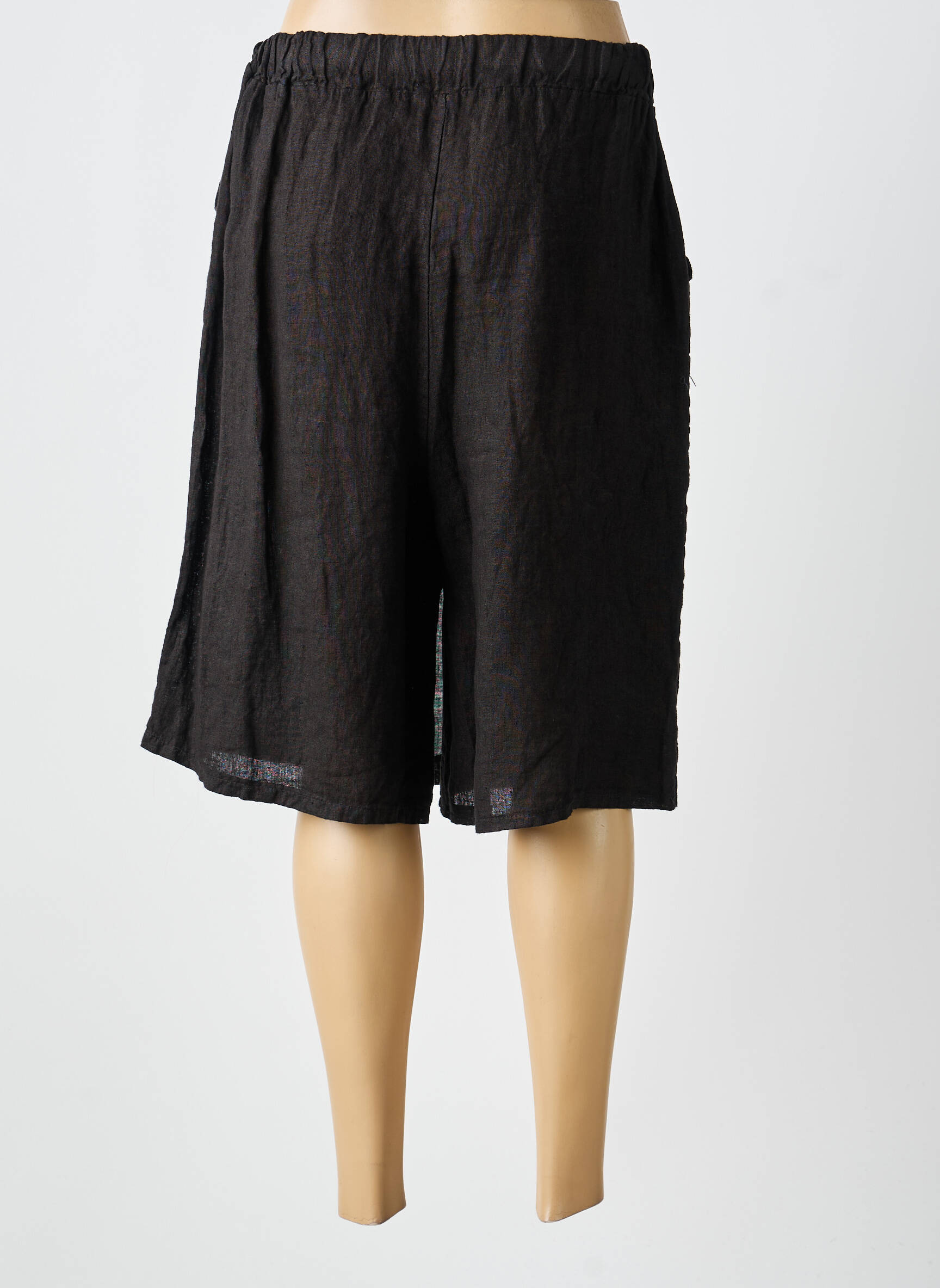 Bermuda taille élastique taille normale marron PURO LINO femme