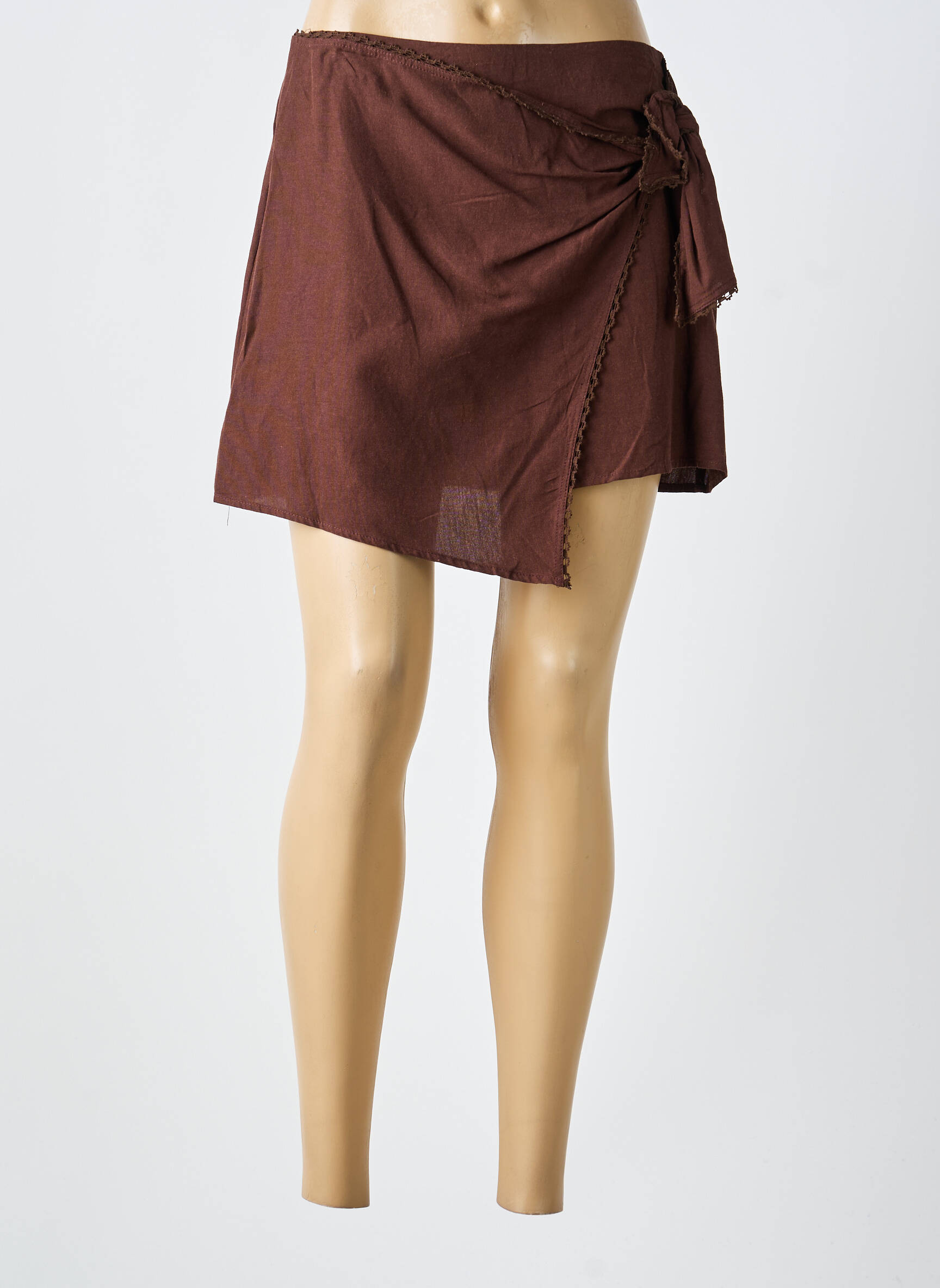 Jupe short coupe droite marron KILKY femme